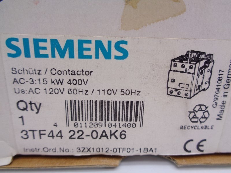 SIEMENS 3TF4422-0AK6 110/120VAC NSMP