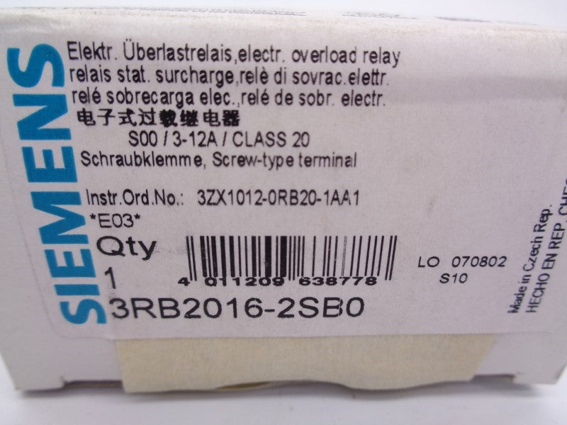SIEMENS 3RB2016-2SB0 3-12A 24V NSMP