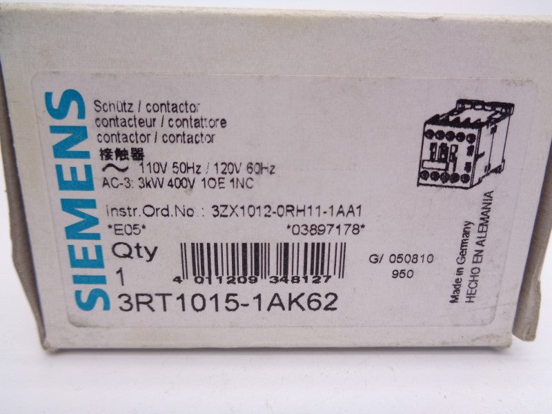 SIEMENS 3RT1015-1AK62 110/120V NSMP