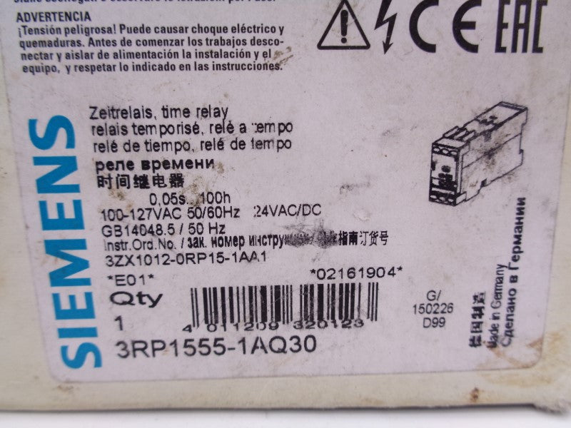SIEMENS 3RP1555-1AQ30 0.05S-100H 100-127VAC 24VAC/DC NSMP