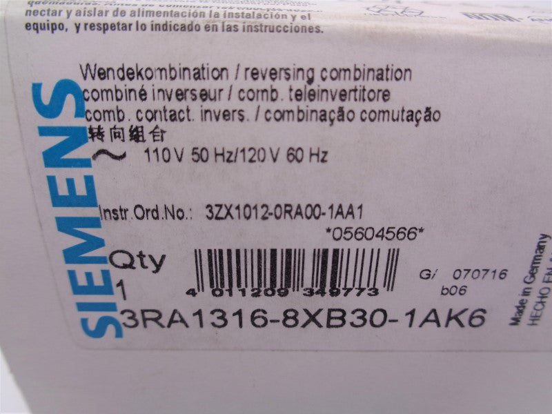 SIEMENS 3RA1316-8XB30-1AK6 110/120V NSMP