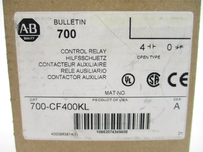 ALLEN BRADLEY 700-CF400KL 20A 200/230V SER. A NSMP