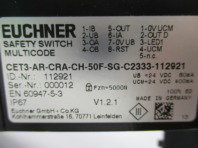 EUCHNER CET3-AR-CRA-CH-50F-SG-C2333-112921 NSMP