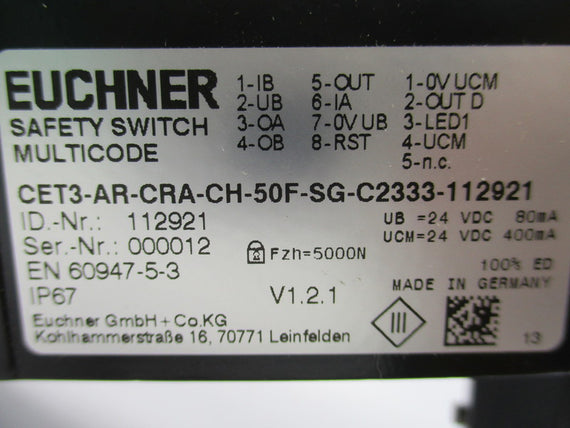 EUCHNER CET3-AR-CRA-CH-50F-SG-C2333-112921 NSMP