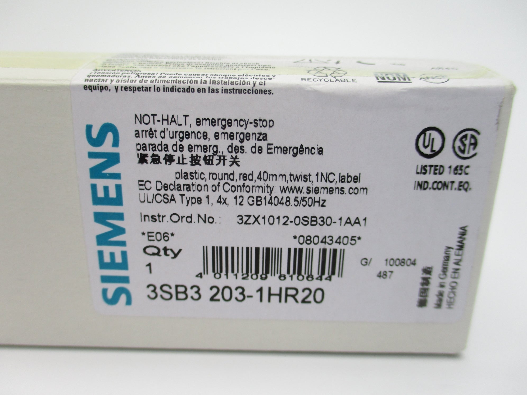 SIEMENS 3SB3203-1HR20 NSMP