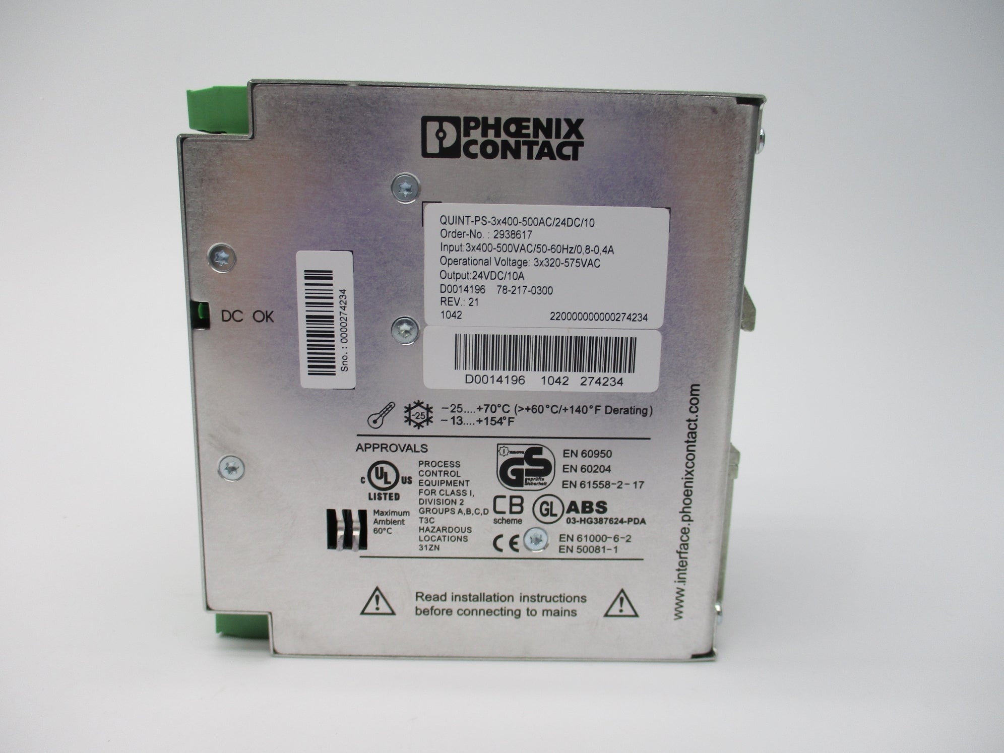 PHOENIX CONTACT QUINT-PS-3X400-500AC/24DC/10 NSMP