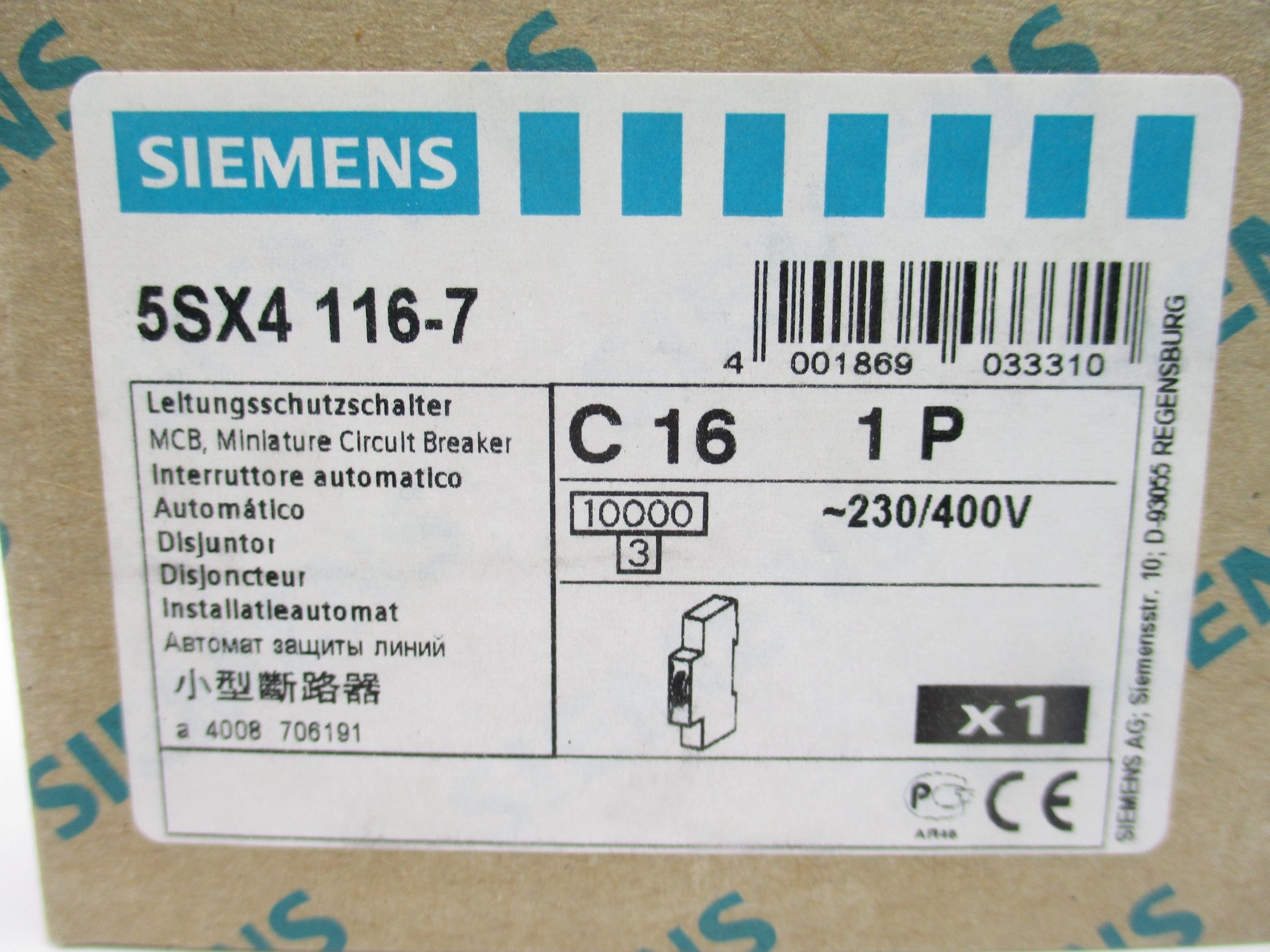 SIEMENS 5SX4116-7 16A 230/400V NSMP
