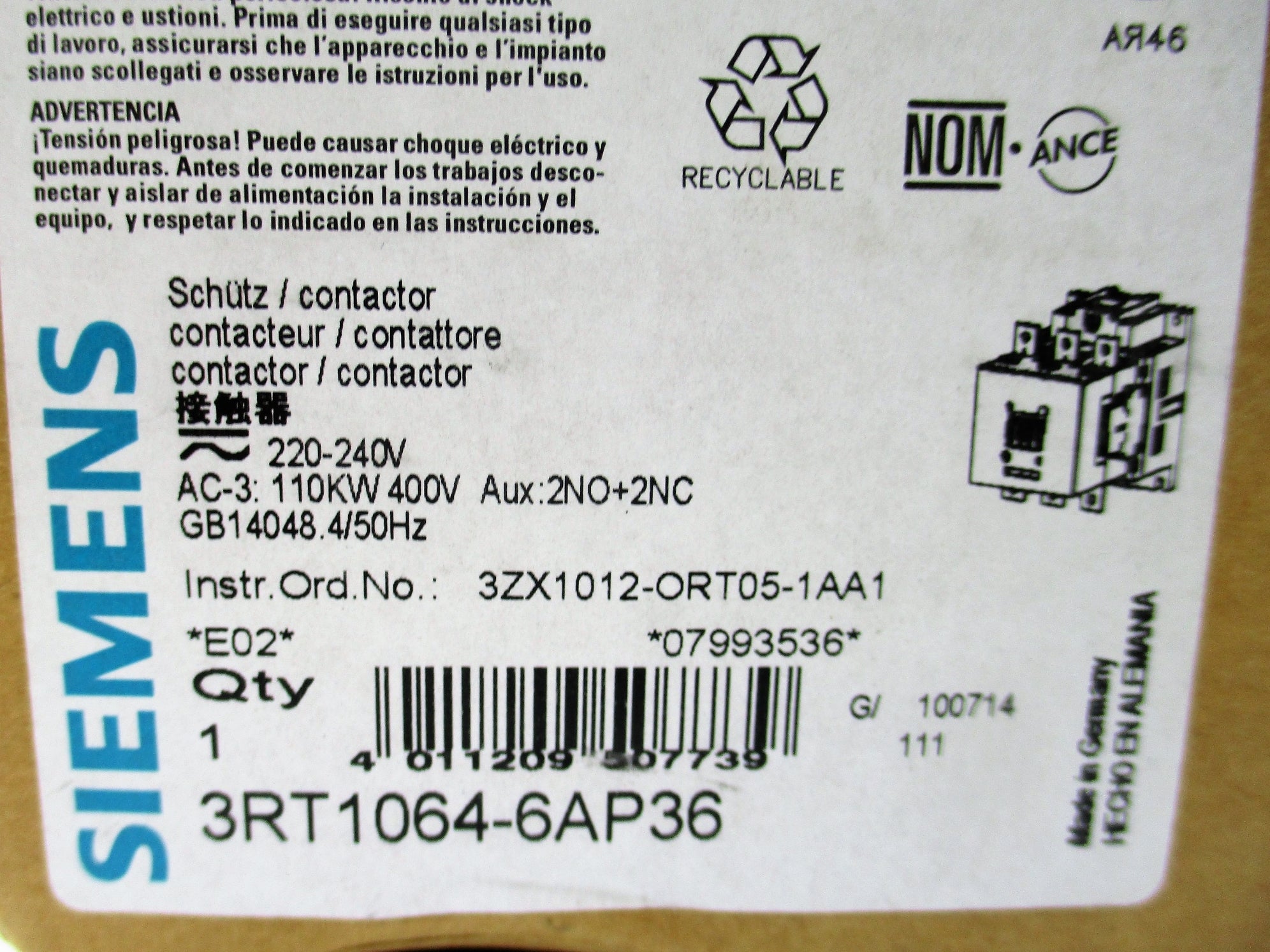SIEMENS 3RT1064-6AP36 220-240V NSFS