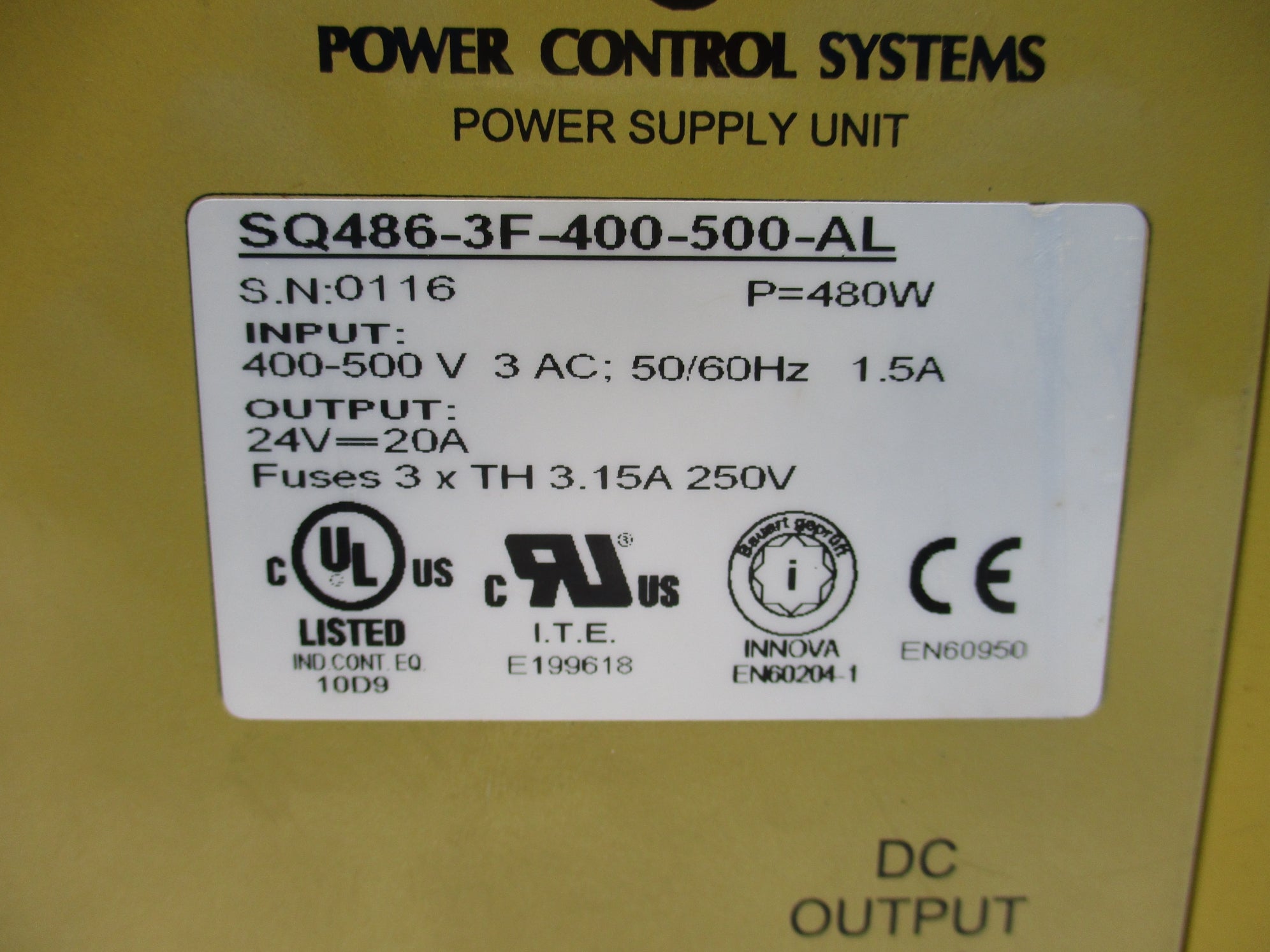 POWER CONTROL SYSTEMS SQ486-3F-400-500-AL UNMP