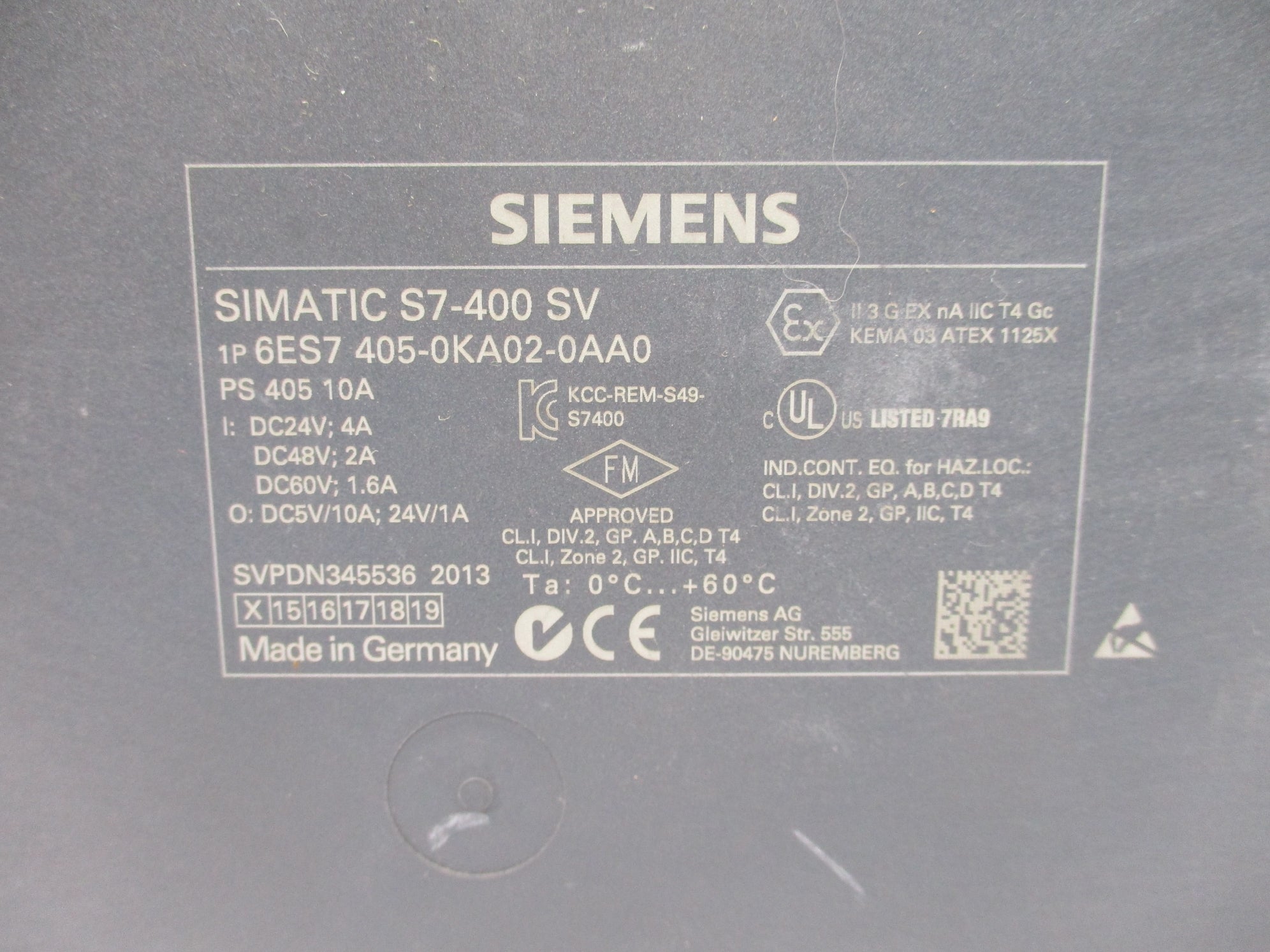 SIEMENS 6ES7405-0KA02-0AA0 (NO DOOR) UNMP