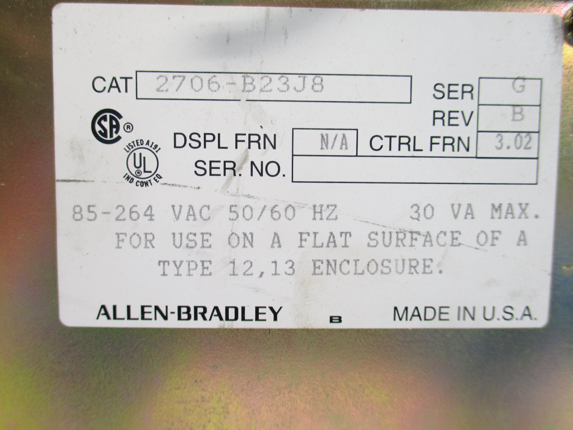 ALLEN BRADLEY 2706-B23J8 SER. G F/W 3.02 85-264VAC UNMP