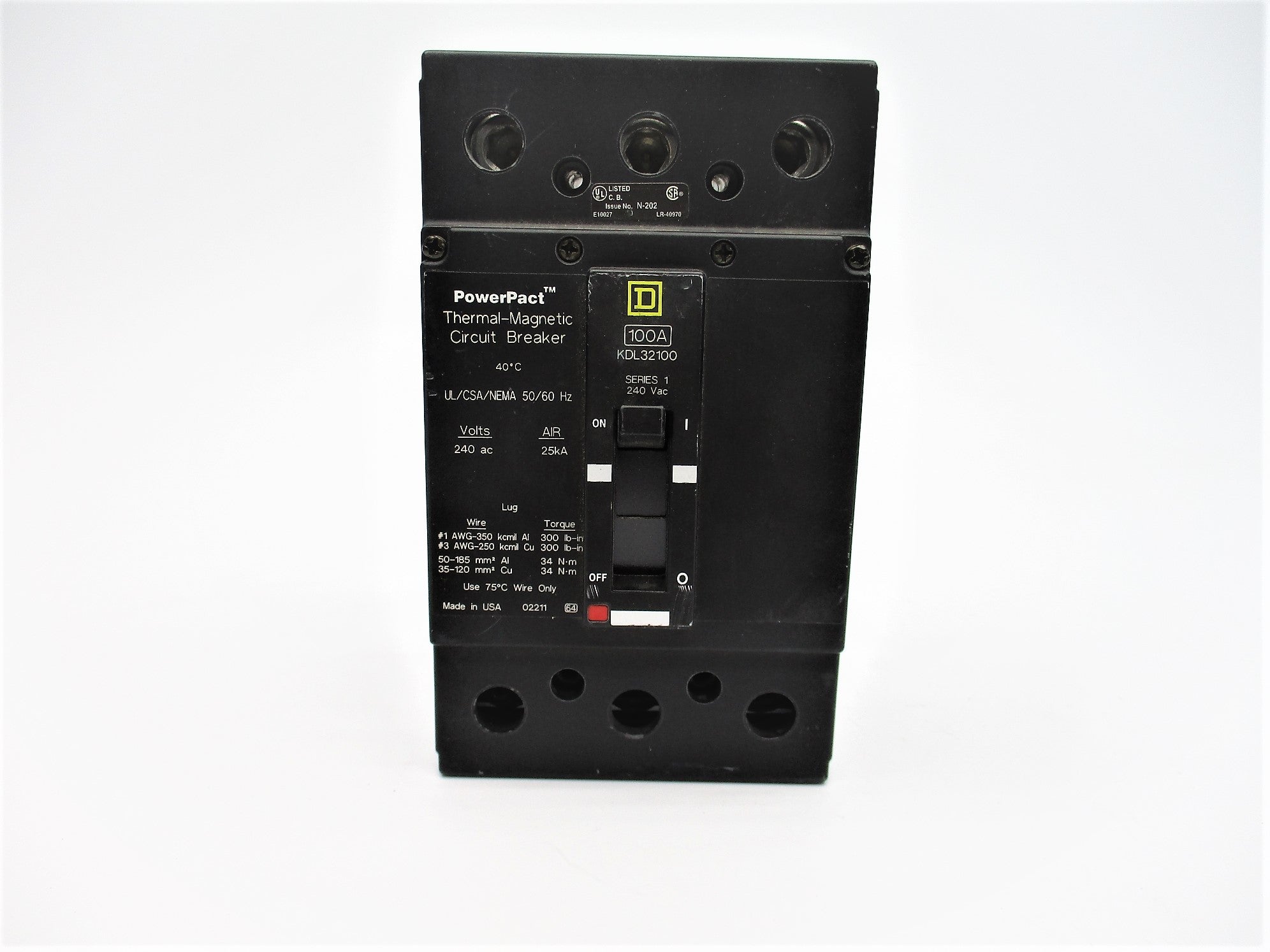 SQUARE D KDL32100 SER. 1 100A 240VAC UNMP