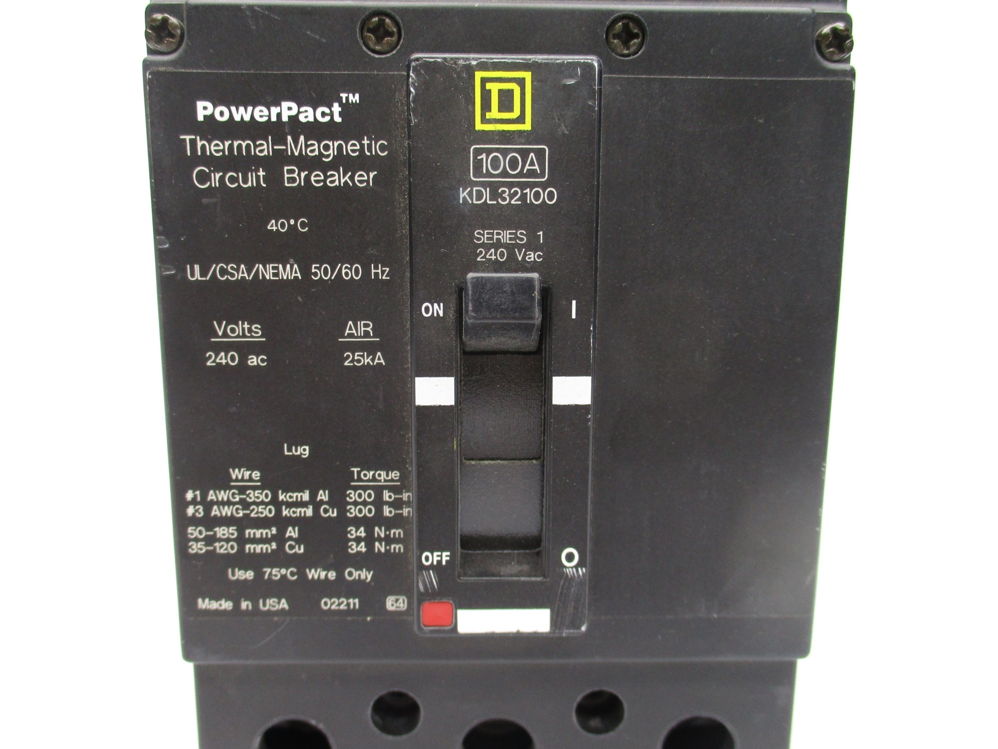 SQUARE D KDL32100 SER. 1 100A 240VAC UNMP