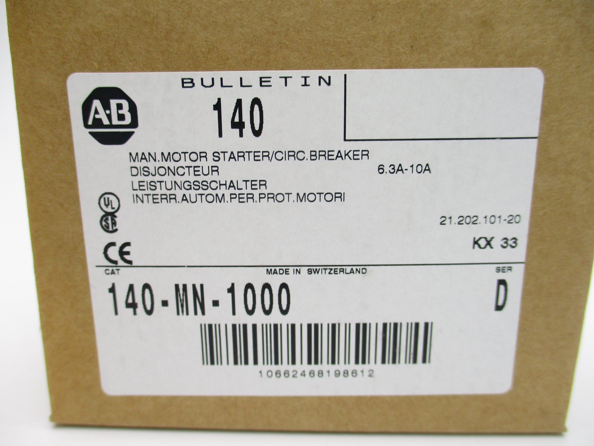 ALLEN BRADLEY 1492-CB2H060 6A 480V SER. C (WH) NSMP
