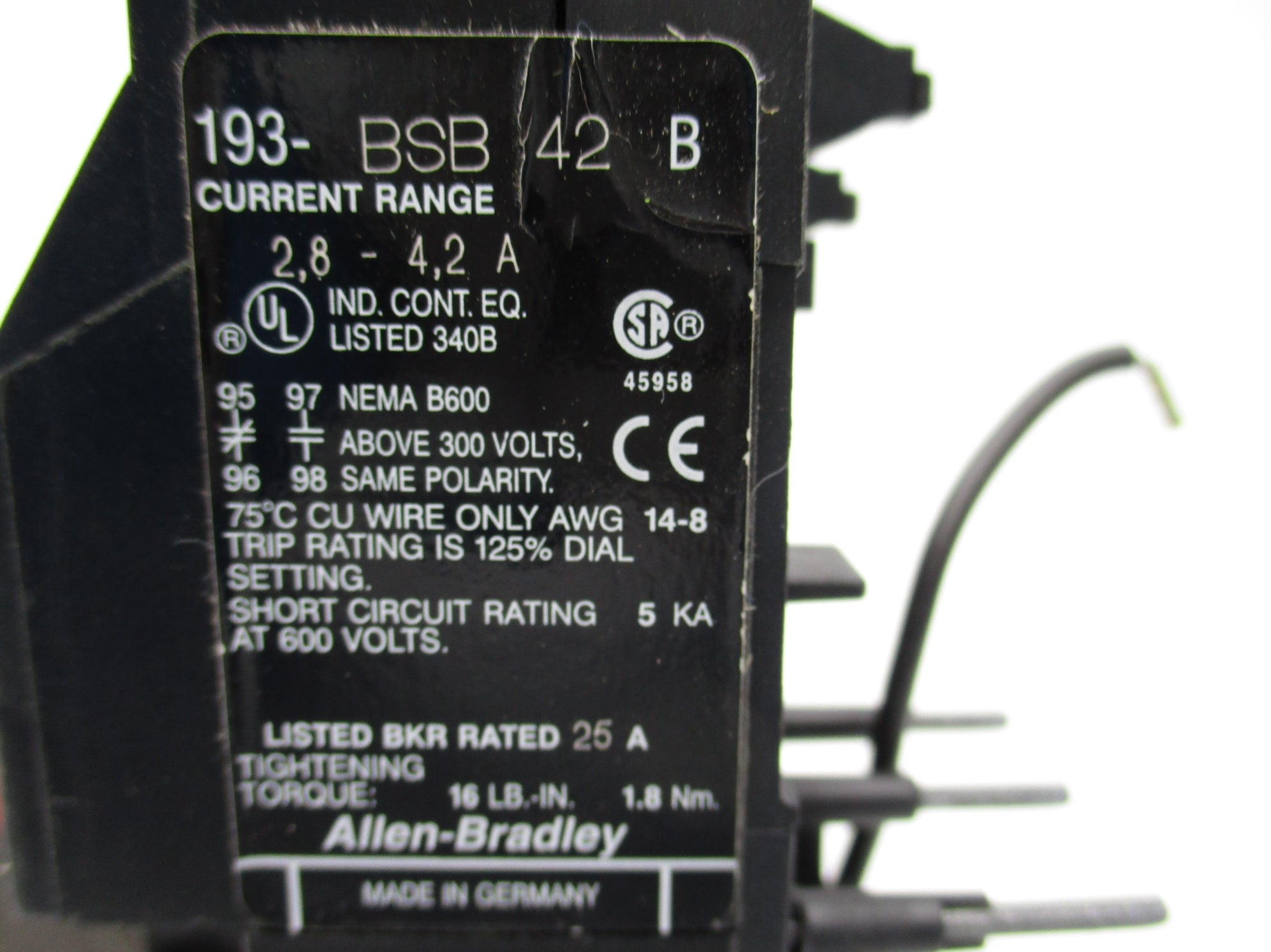 ALLEN BRADLEY 193-BSB42 SER. B 2.8-4.2A NSMP
