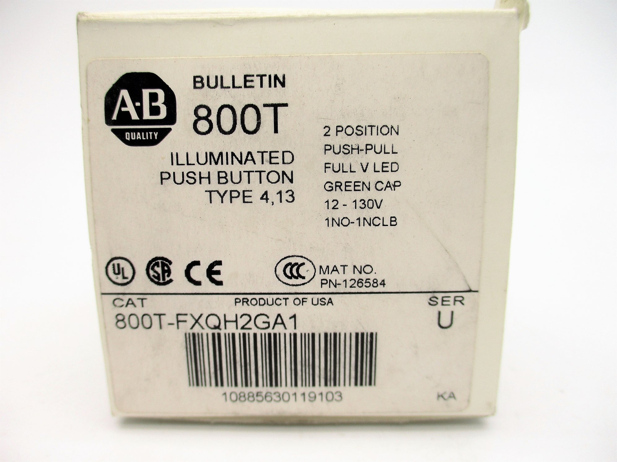 ALLEN BRADLEY 800T-FXQH2GA1 SER. U (WH) NSMP