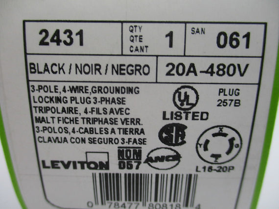 LEVITON 2431 LOCKING PLUG * NEW IN BOX *