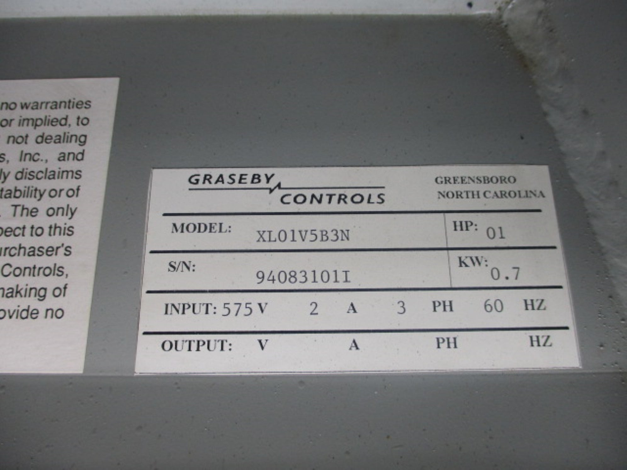 GRASEBY CONTROLS XL01V5B3N UNMP