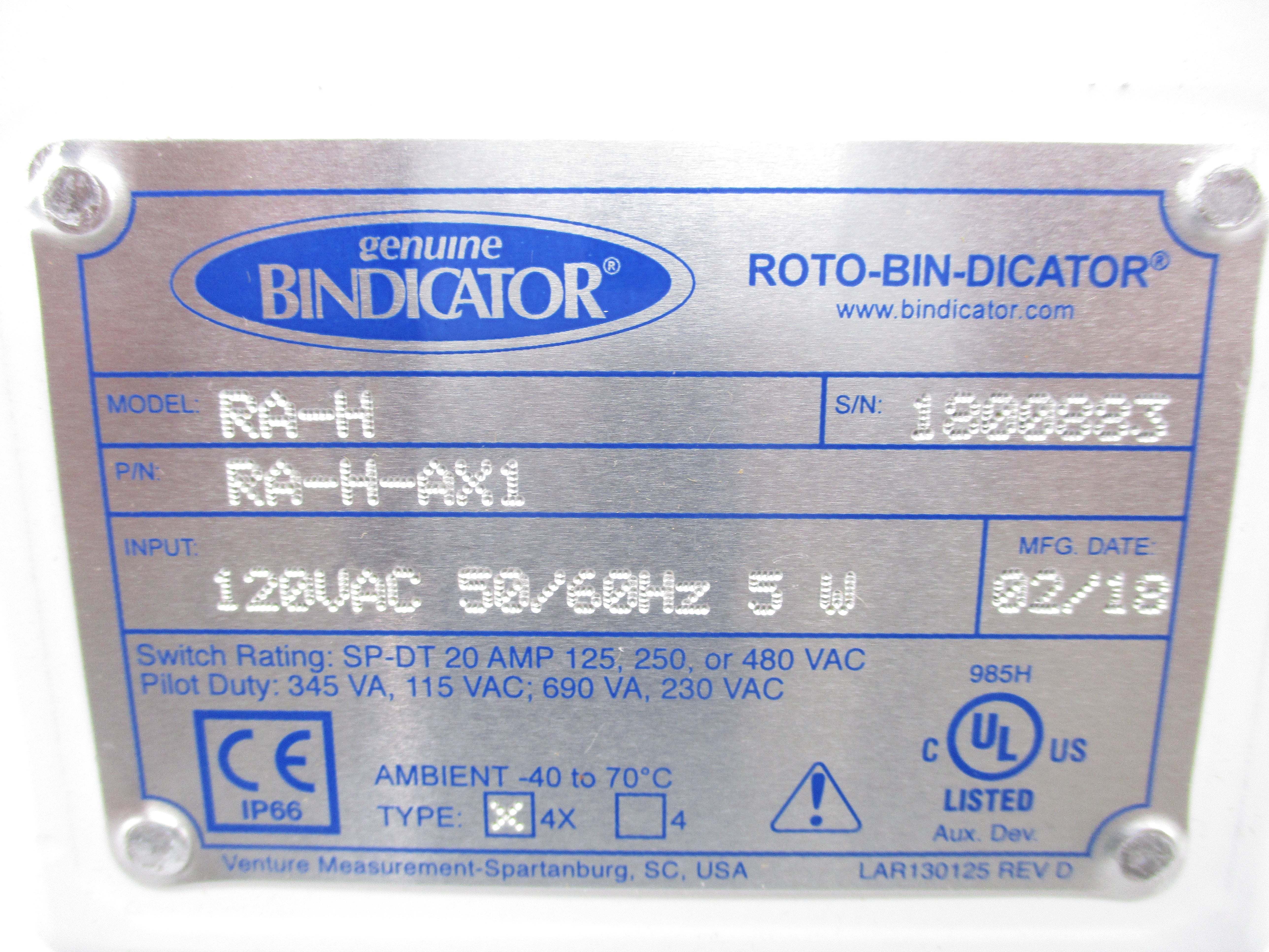 BINDICATOR RA-H-AX1 120VAC NSNP