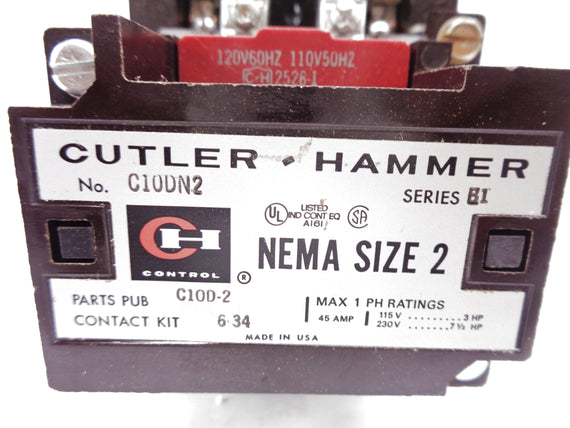 CUTLER HAMMER C10DN2 SER. B1 120V NSNP