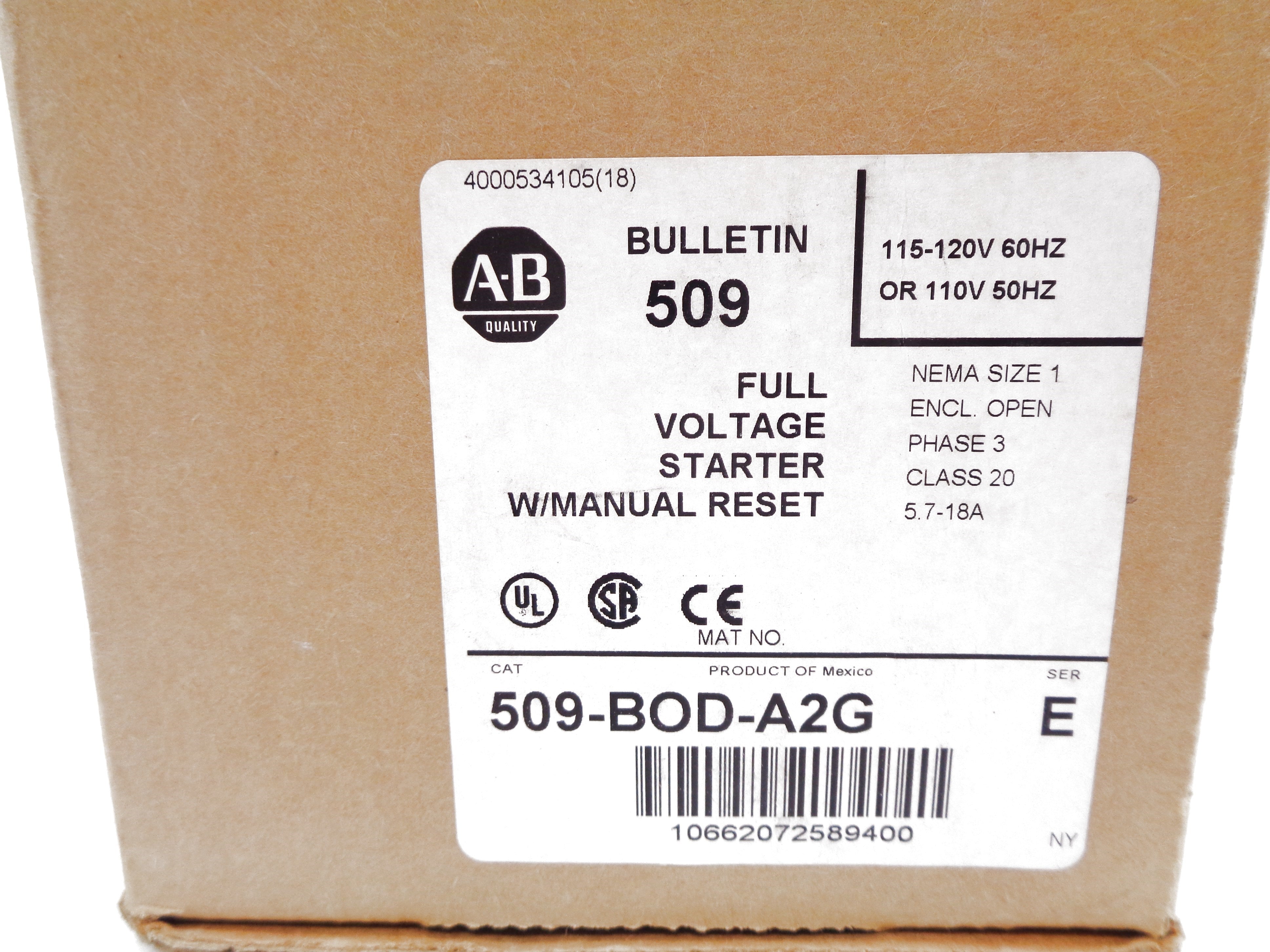 ALLEN BRADLEY 509-BOD-A2G SER. E (BR/WH) NSMP
