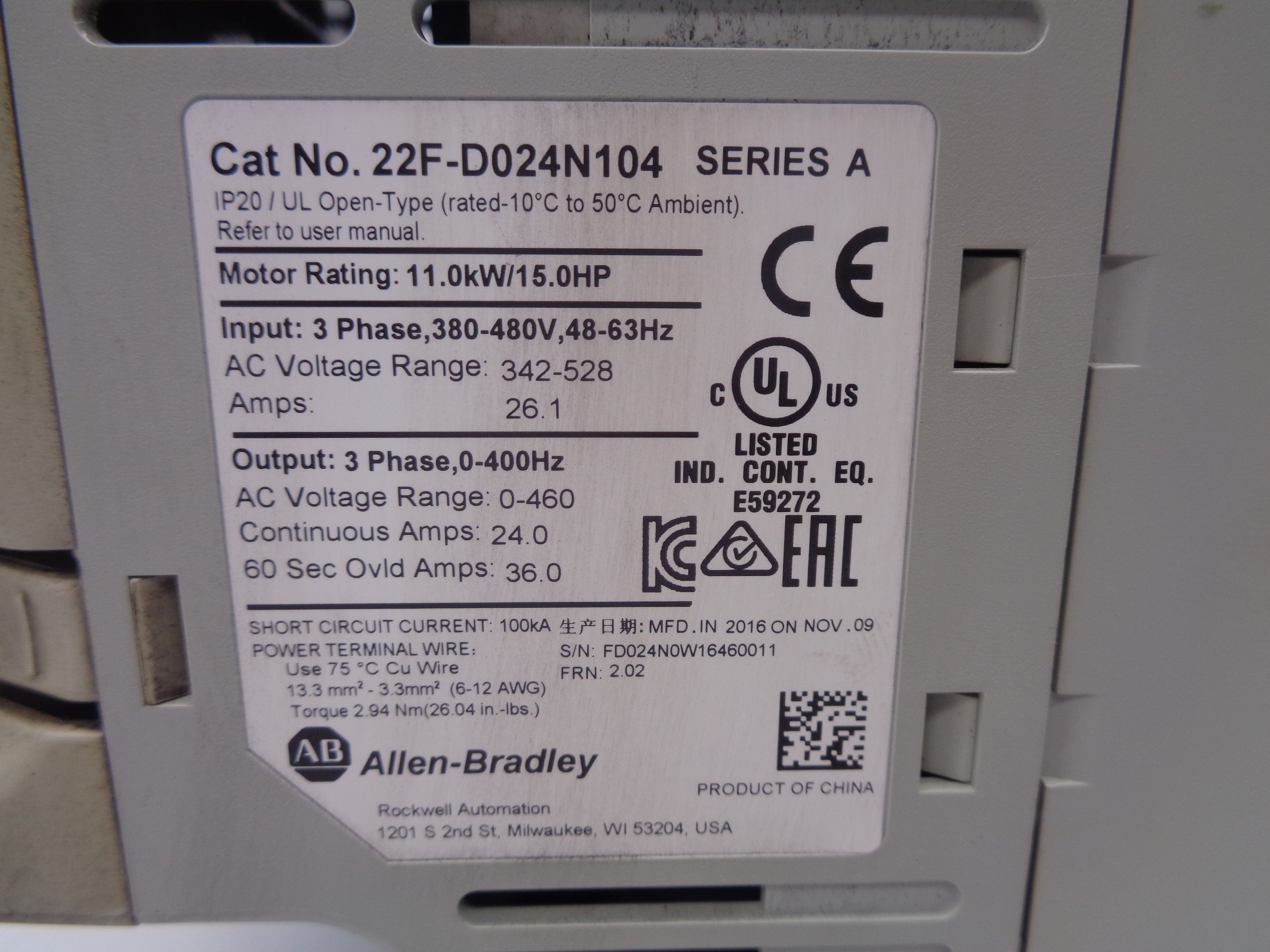 ALLEN BRADLEY 22F-D024N104 SER. A F/W 2.02 UNMP