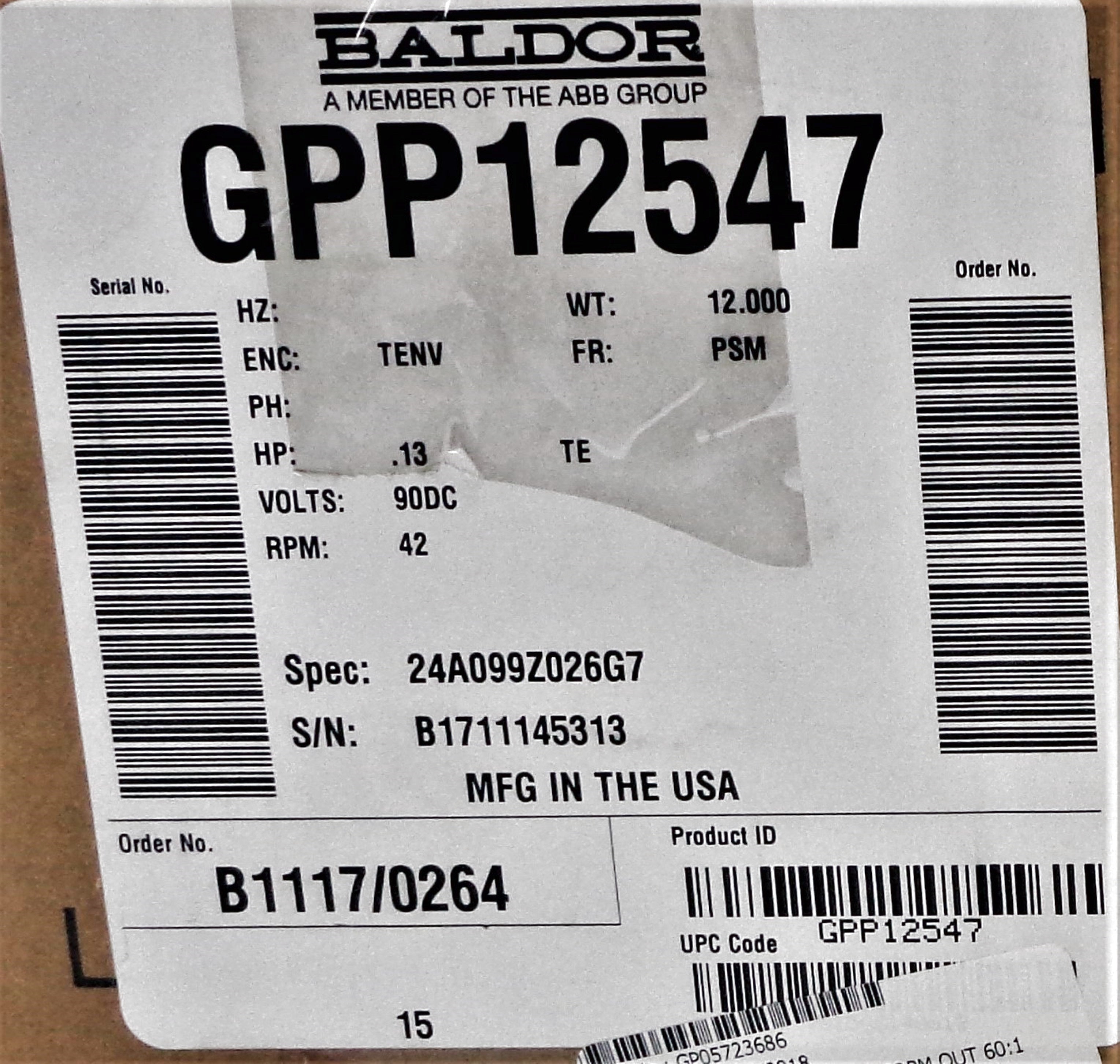 BALDOR GPP12547 NSMP