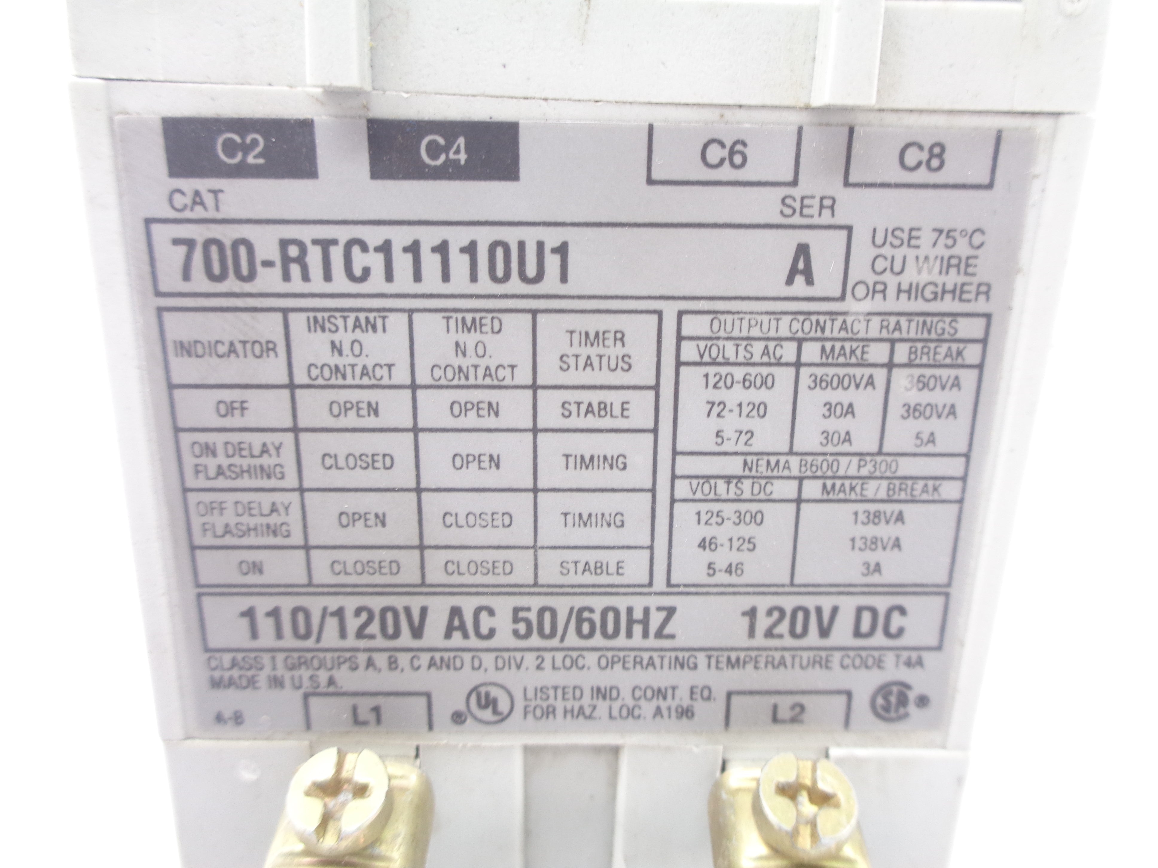 ALLEN BRADLEY 700-RTC11110U1 SER. A 120VAC UNMP