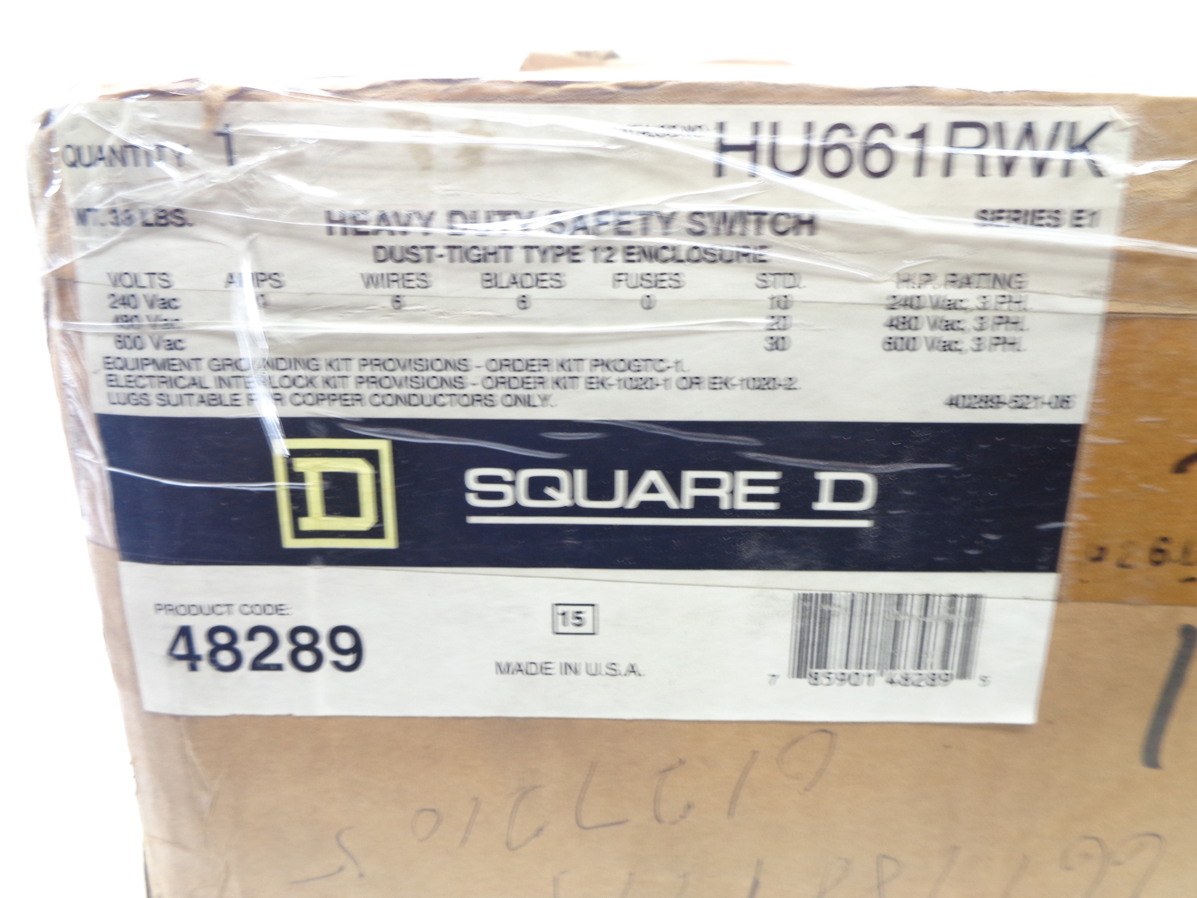 SQUARE D HU661RWK SER. E1 NSMP
