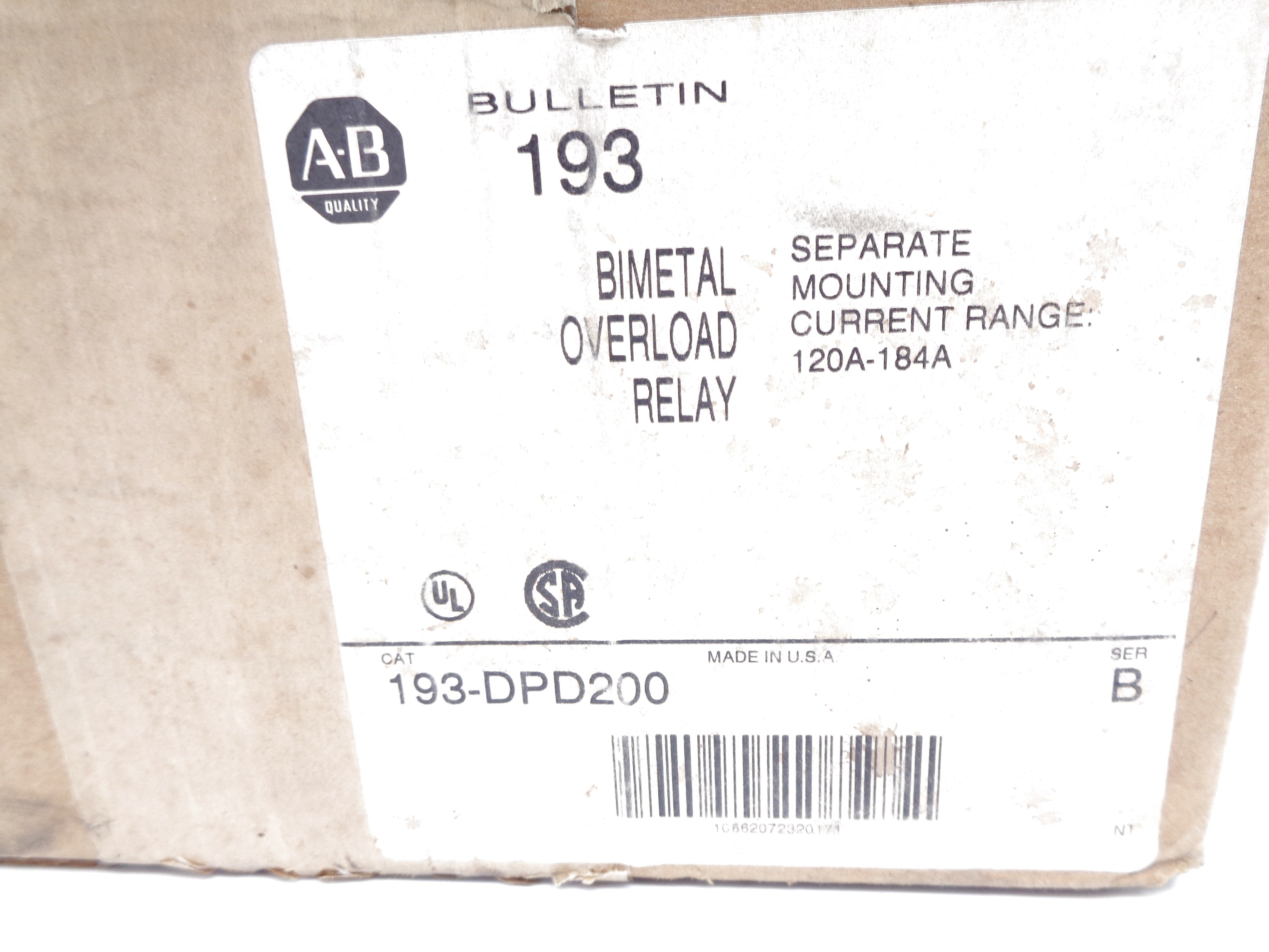 ALLEN BRADLEY 193-DPD200 SER. B 120-184A (BR/WH) NSMP