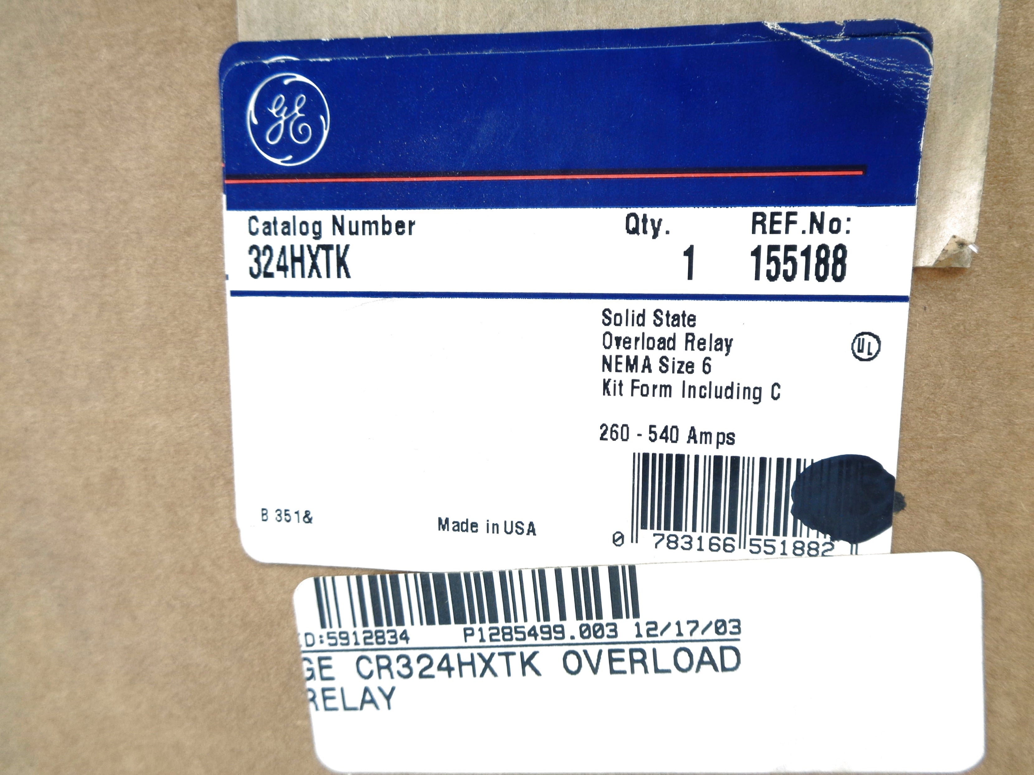 GENERAL ELECTRIC 324HXTK 260-540A NSMP