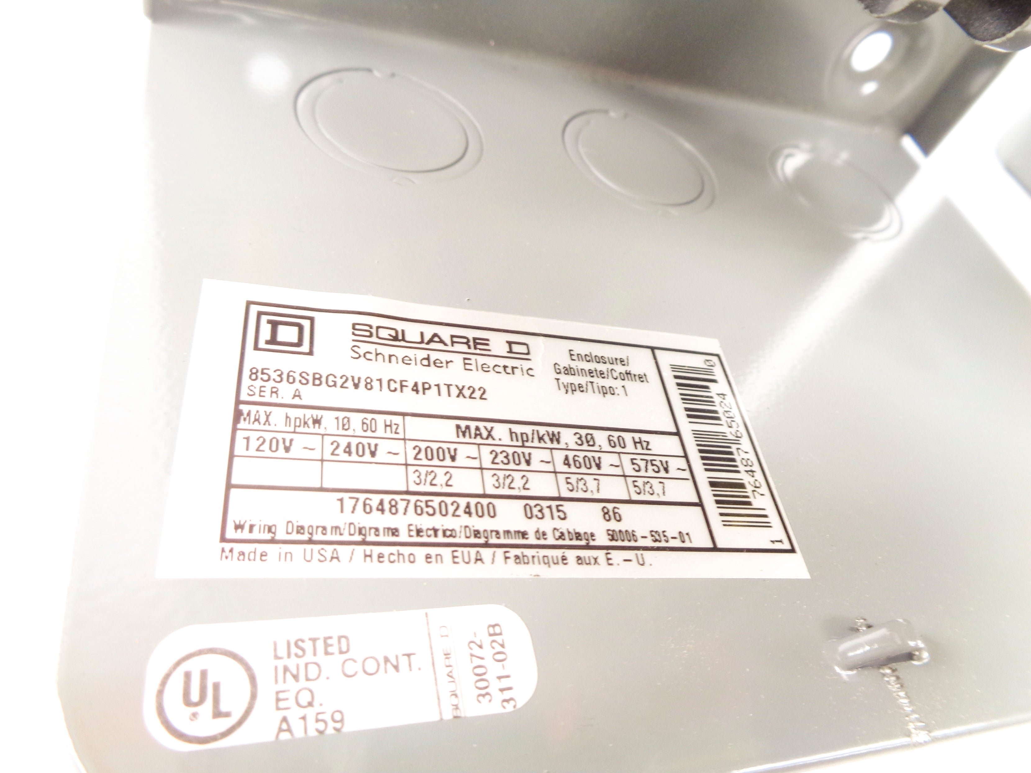 SQUARE D 8536SBG2V81CF4P1TX22 SER. A NSMP