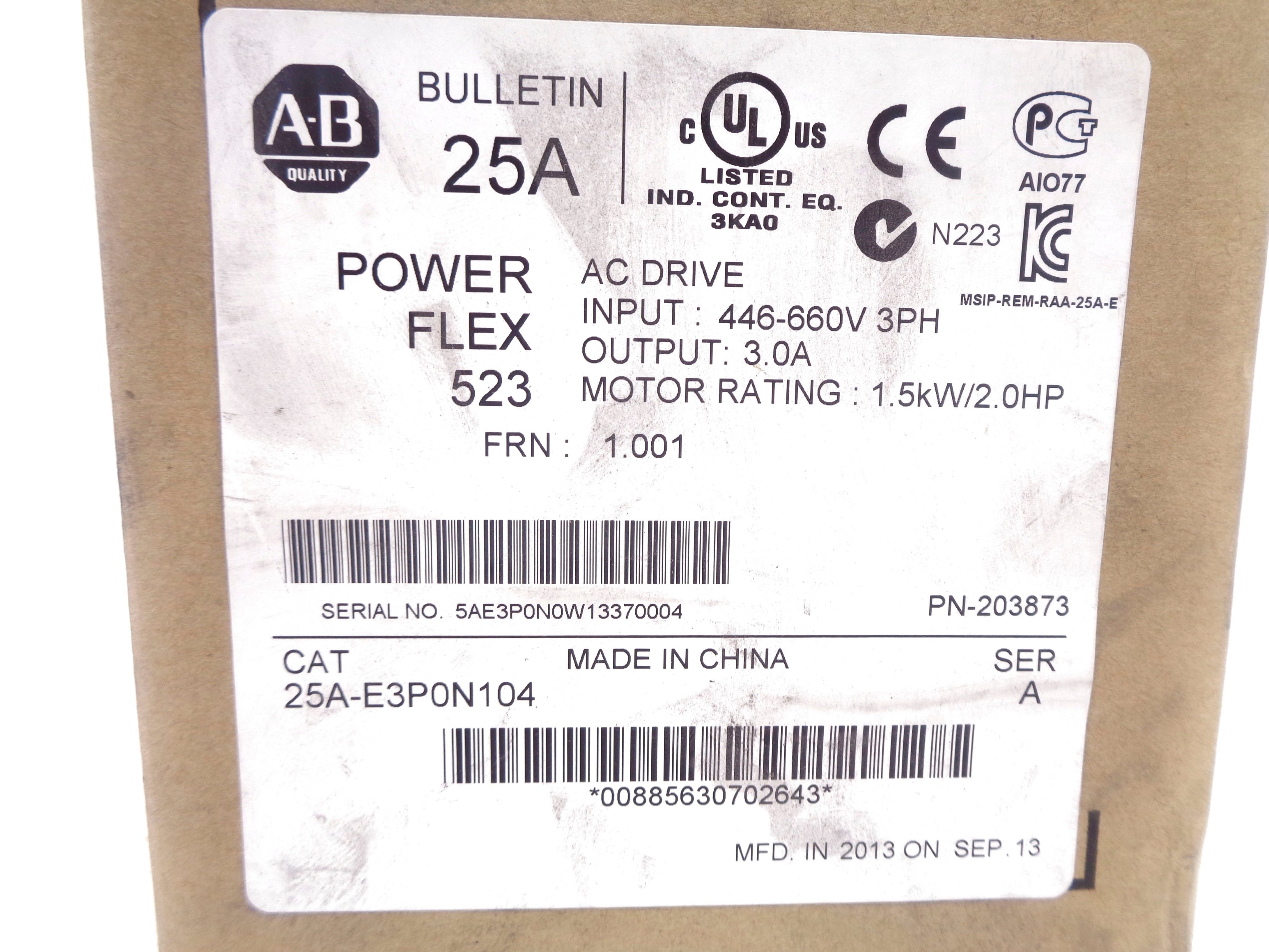 ALLEN BRADLEY 25A-E3P0N104 SER. A F/W 1.001 NSMP
