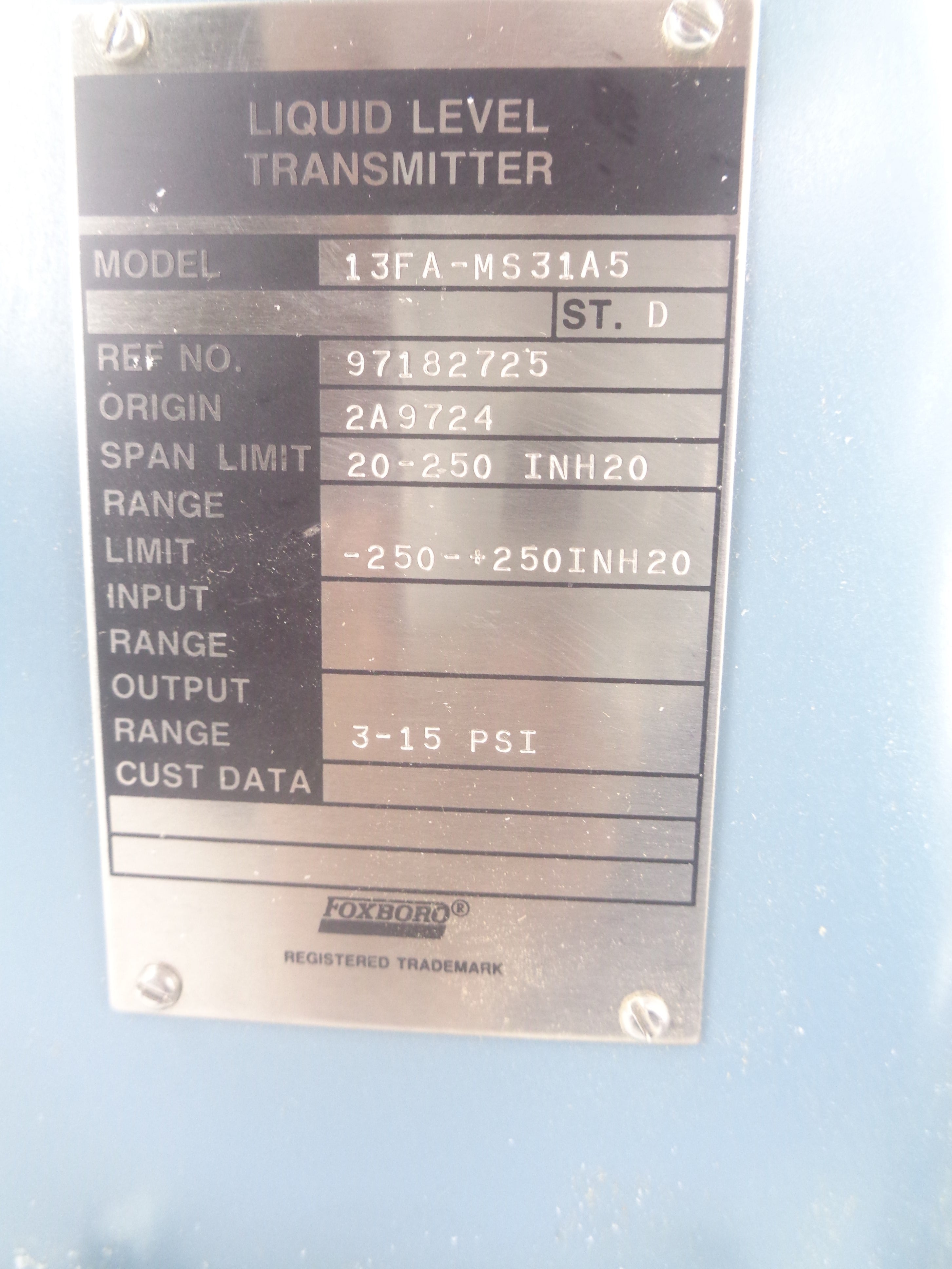 FOXBORO 13FA-MS31A5 3-15PSI NSNP