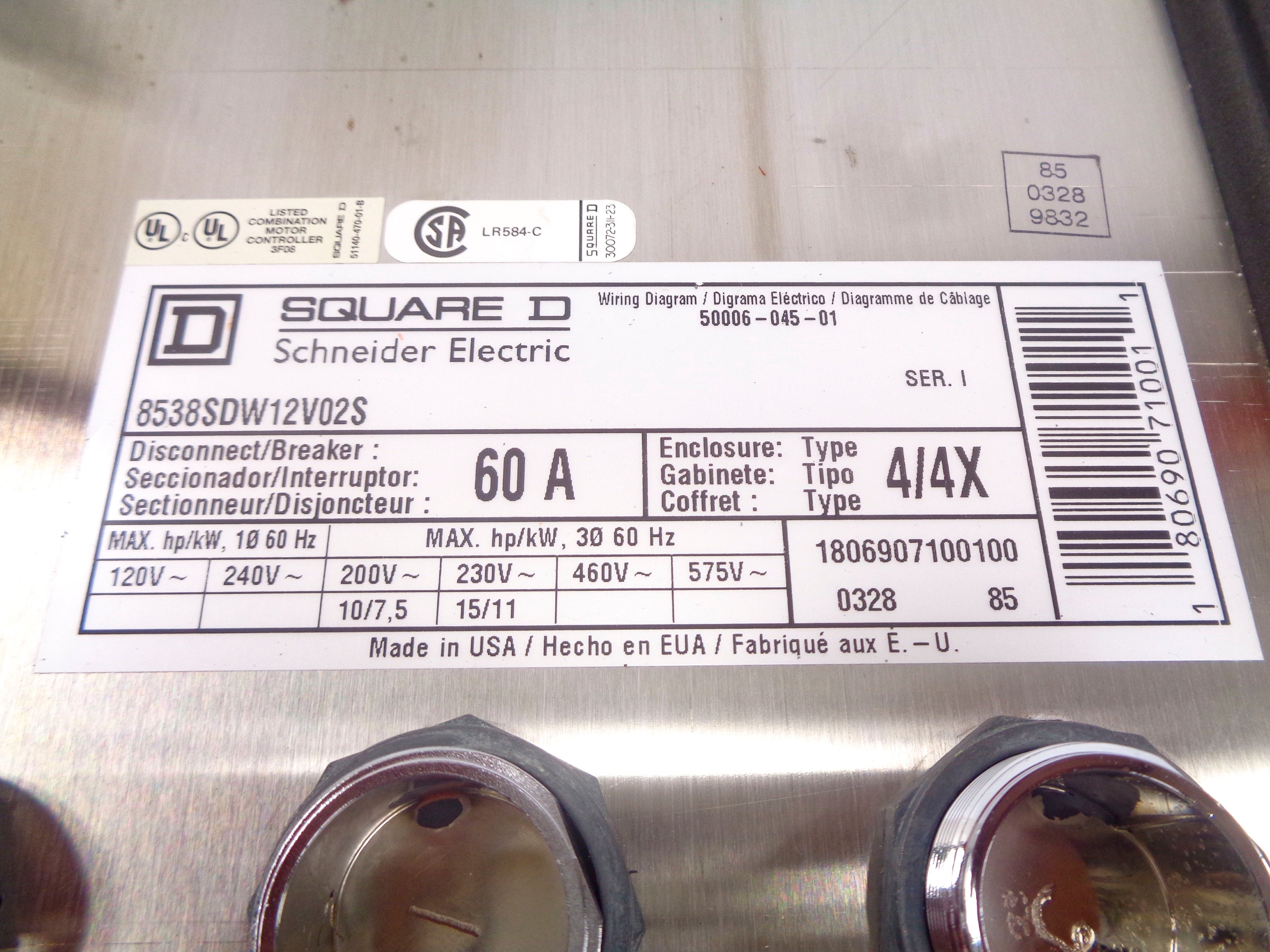 SQUARE D 8538SDW12V02S SER. I NSNP