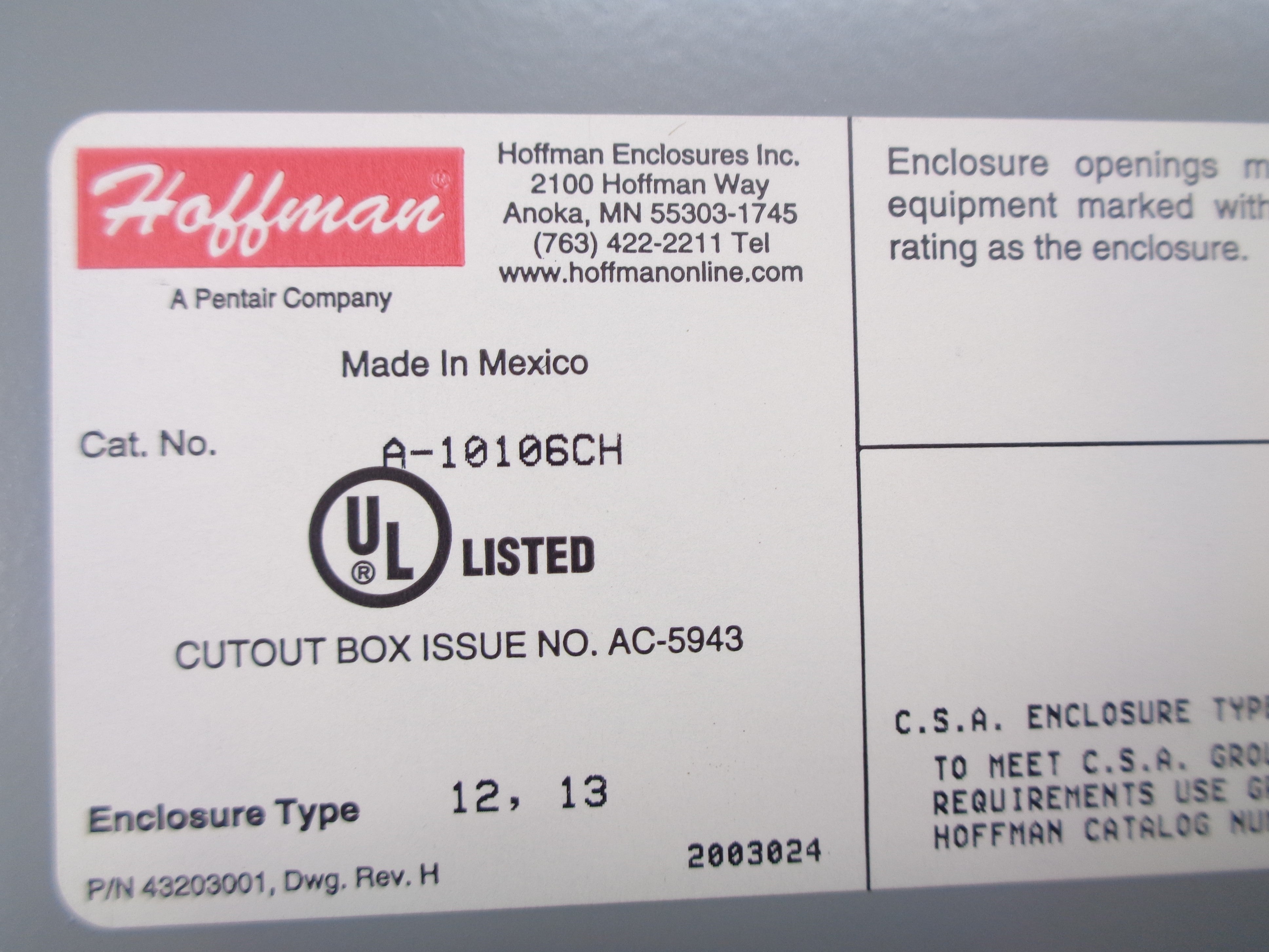 HOFFMAN A-10106CH NSNP