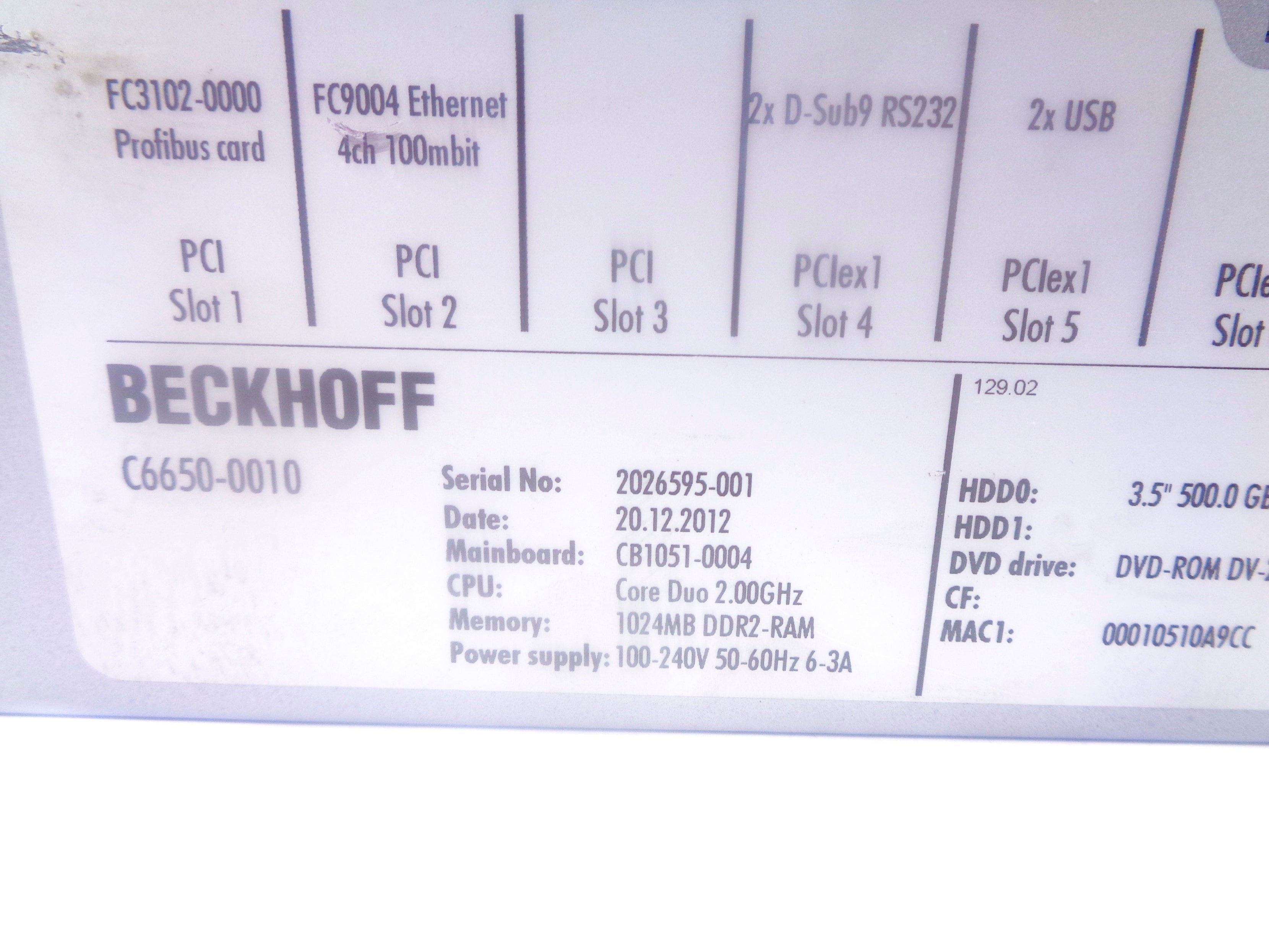 BECKHOFF C6650-0010 NSNP