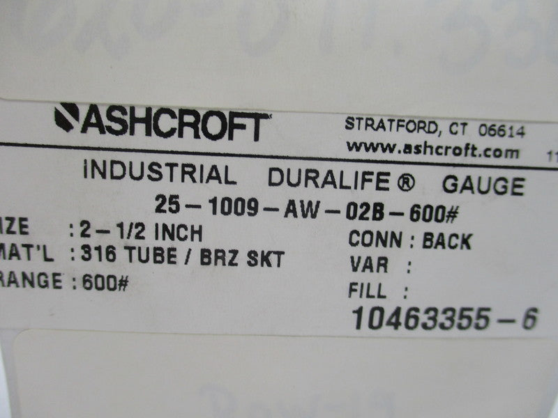 ASHCROFT 25-1009-AW-02B-600# NSMP