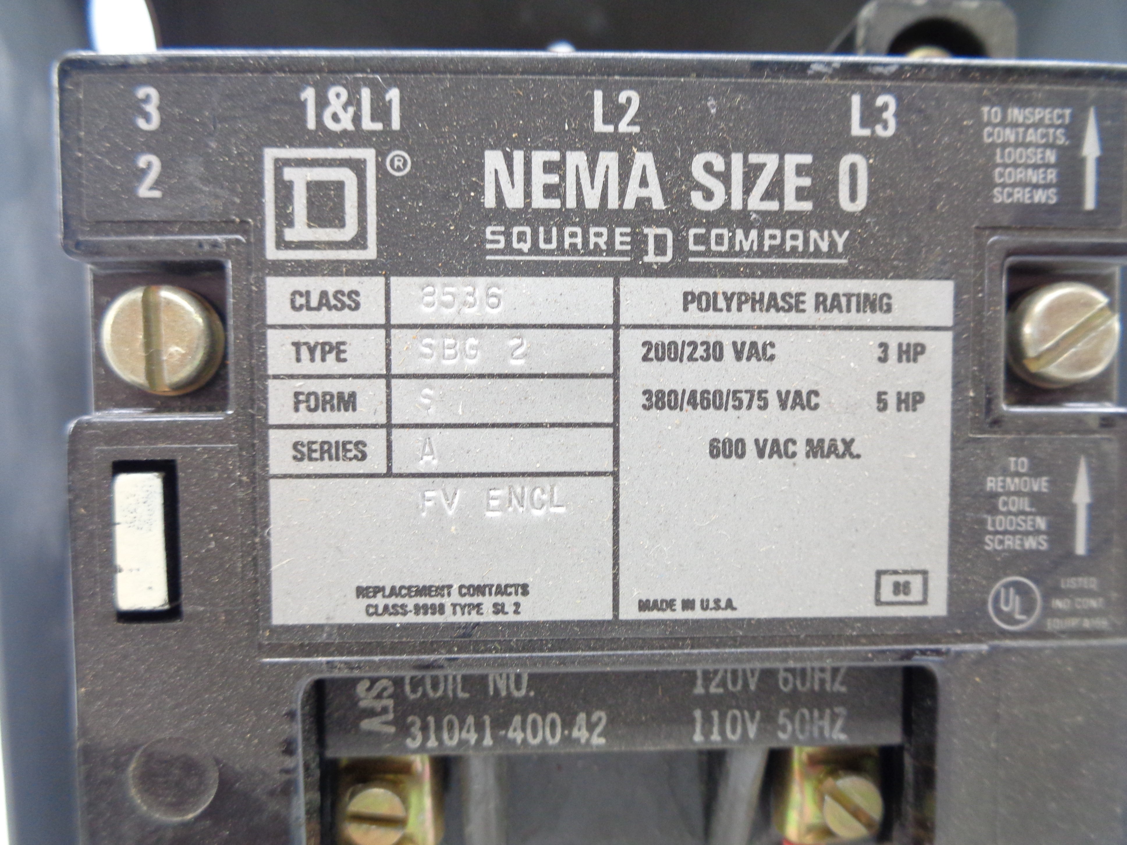 SQUARE D 8536SBG2S SER. A UNMP