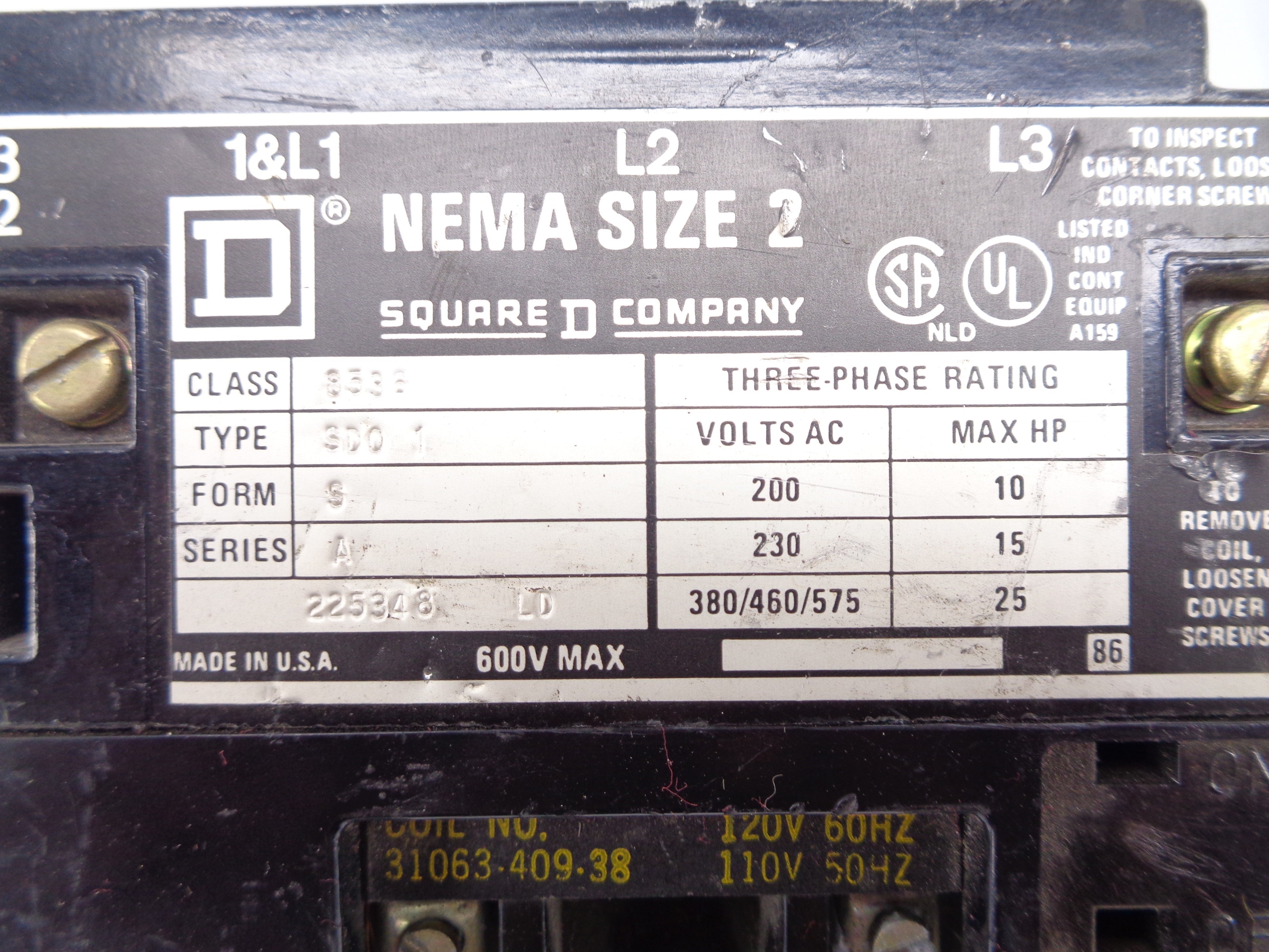 SQUARE D 8536SDO1S SER. A 110/120V UNMP