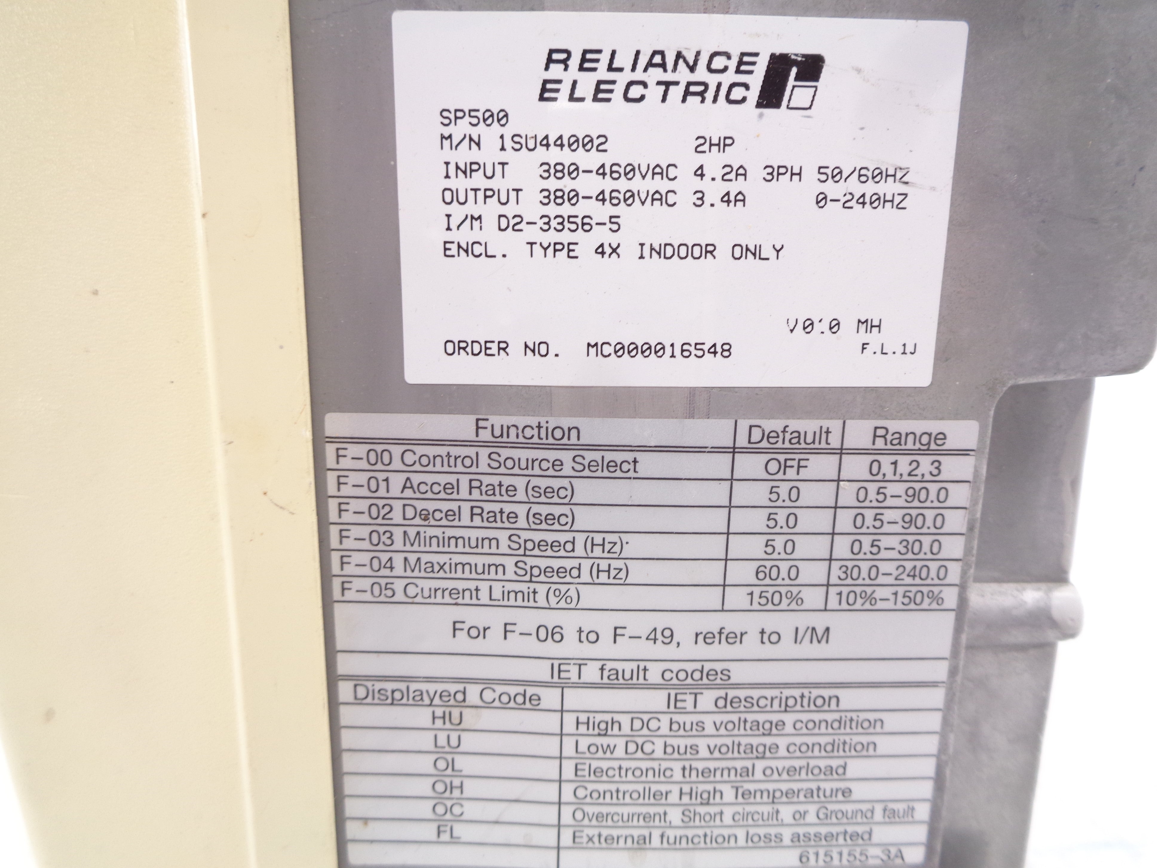 RELIANCE ELECTRIC 1SU44002 380-460VAC 4.2A UNMP