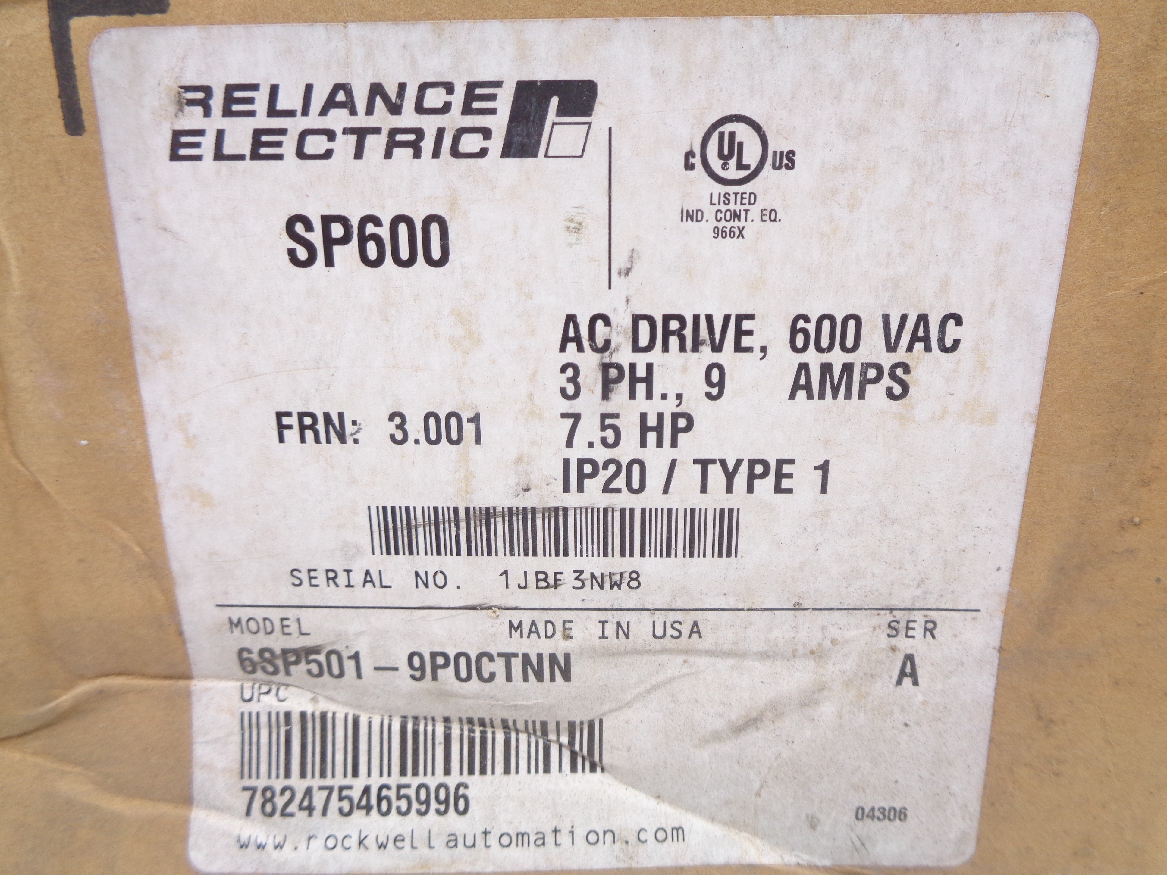 RELIANCE ELECTRIC 6SP501-9P0CTNN SER. A F/W 3.001 NSMP