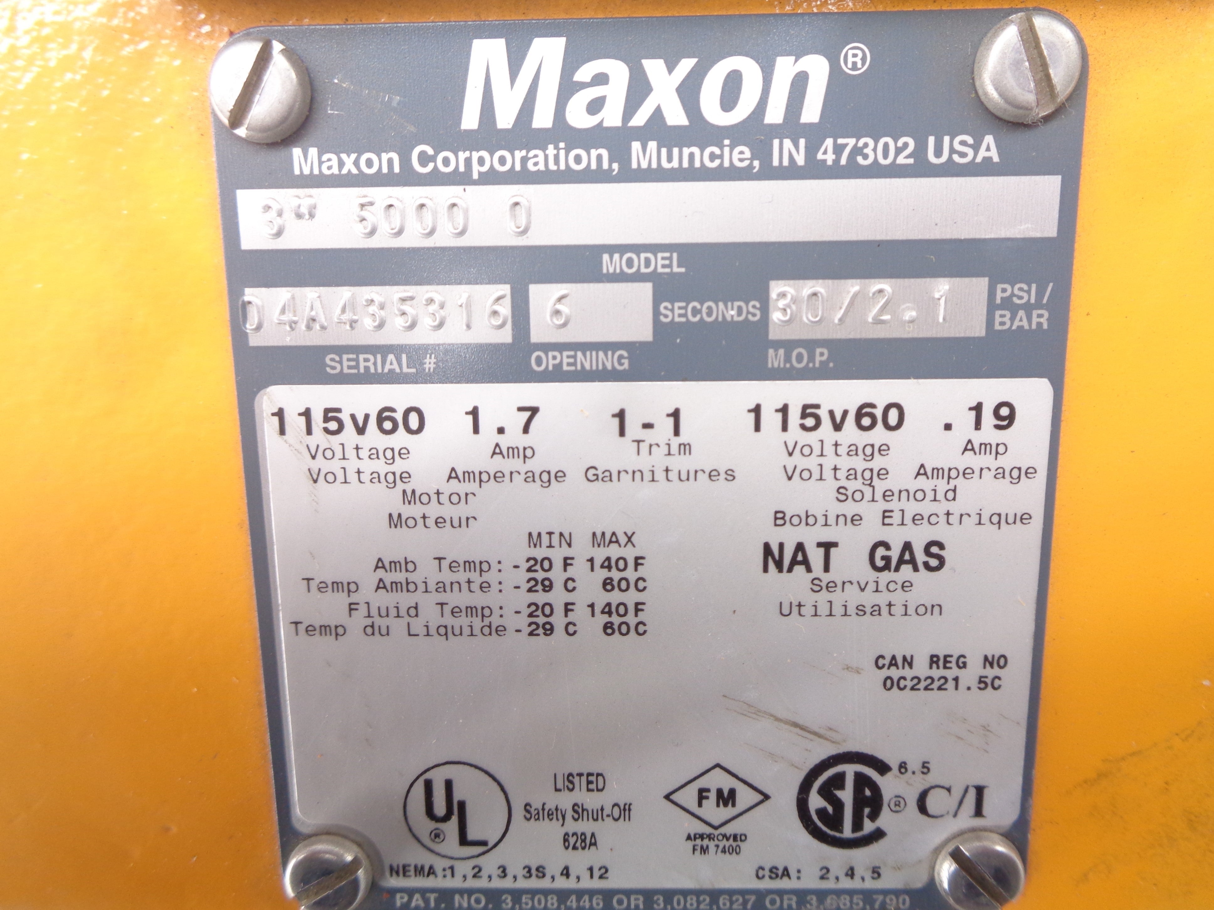 MAXON 5000 0 115V 1.7A 30PSI 3" NSNP
