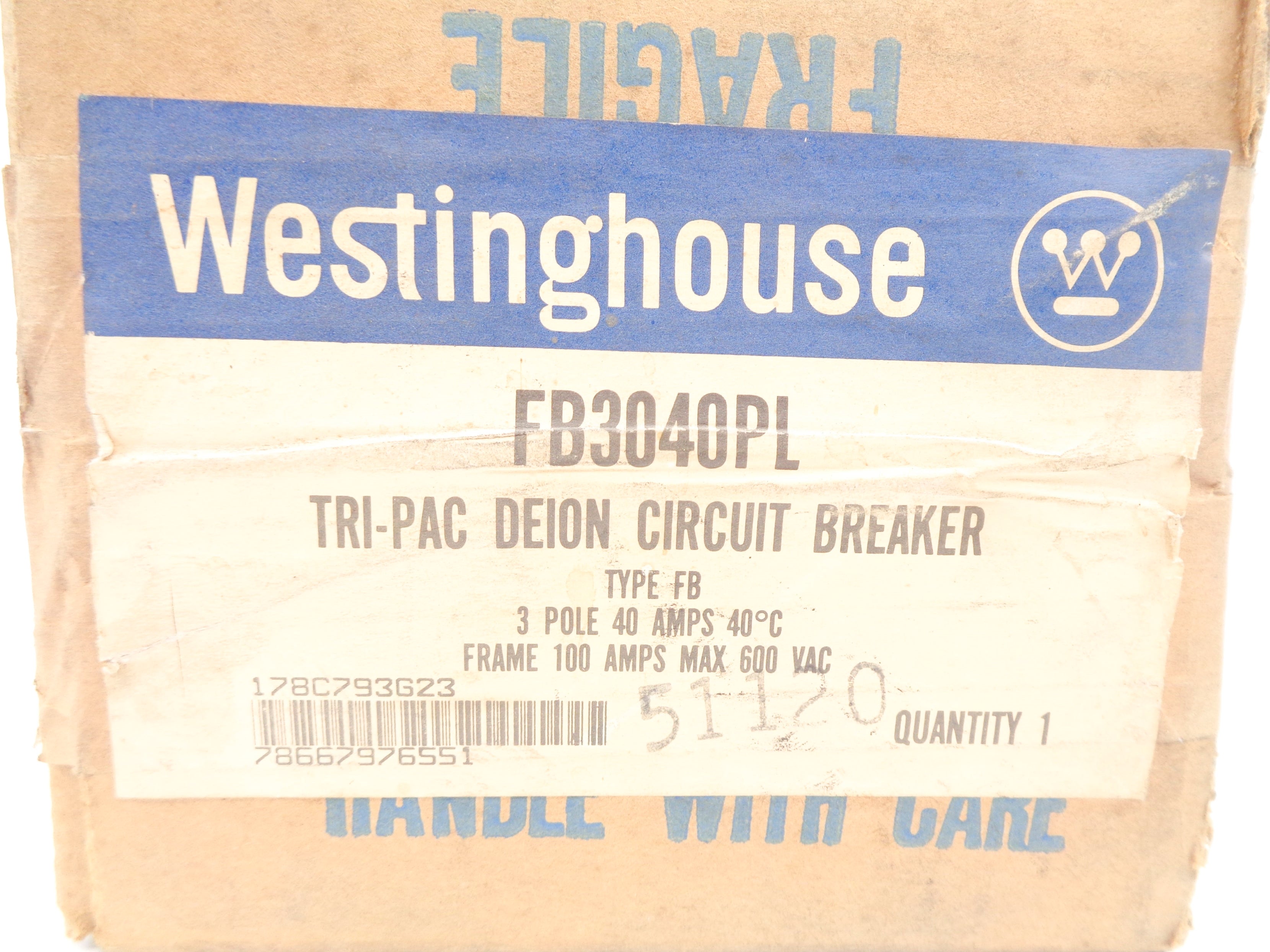 WESTINGHOUSE FB3040PL 40A 600VAC NSMP