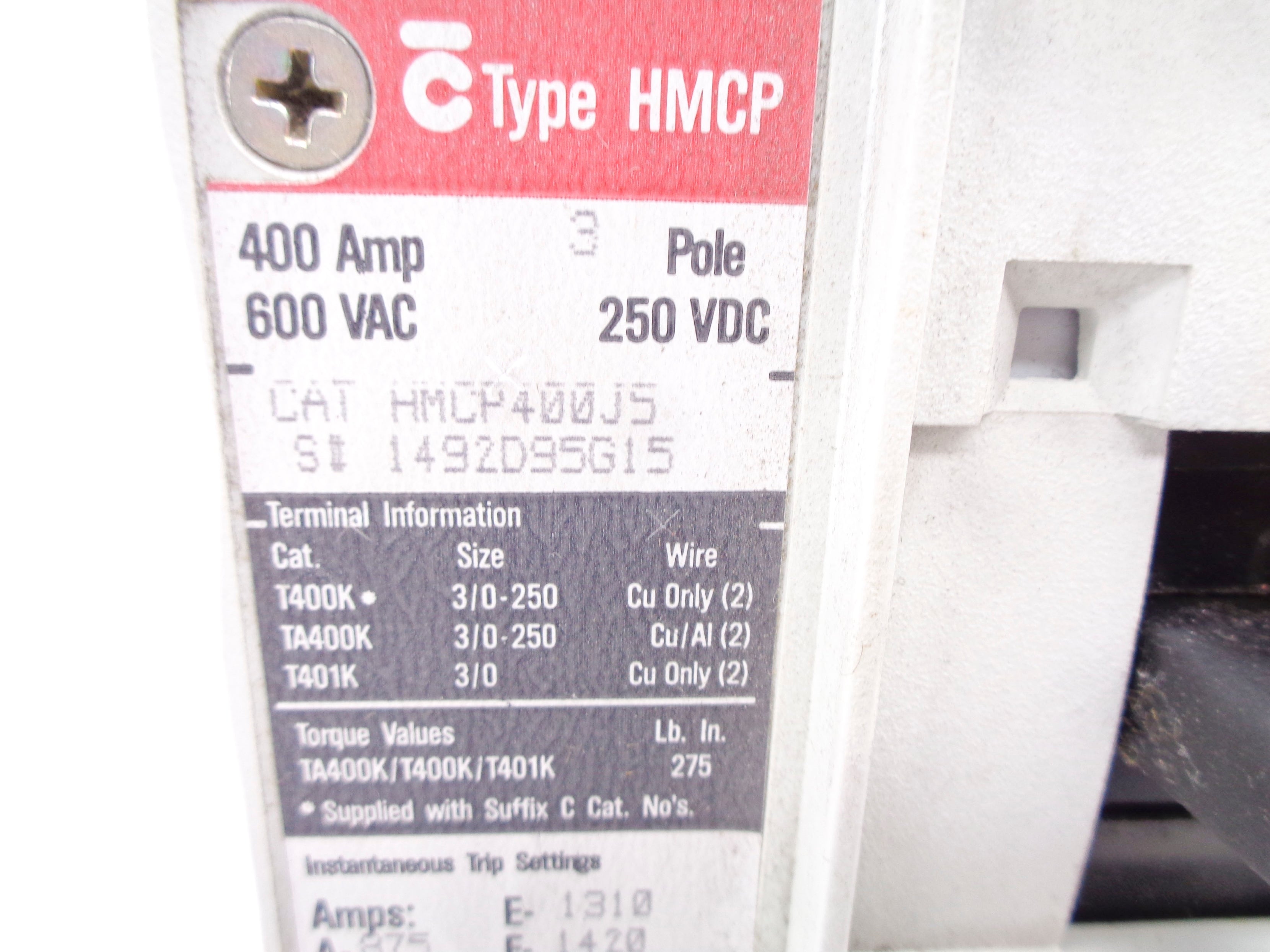 CUTLER HAMMER HMCP400J5 400A 600VAC NSNP