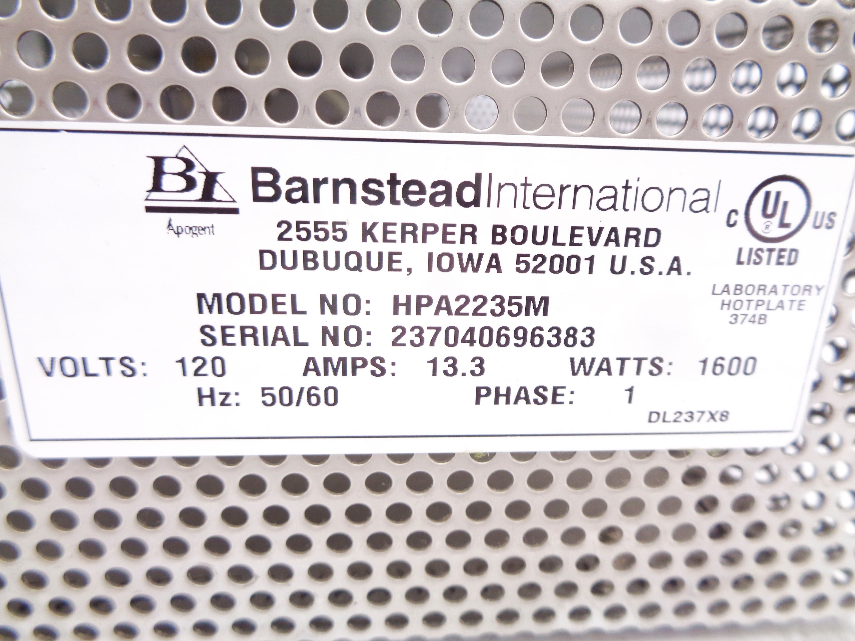 BARNSTEAD INTERNATIONAL HPA2235M UNMP