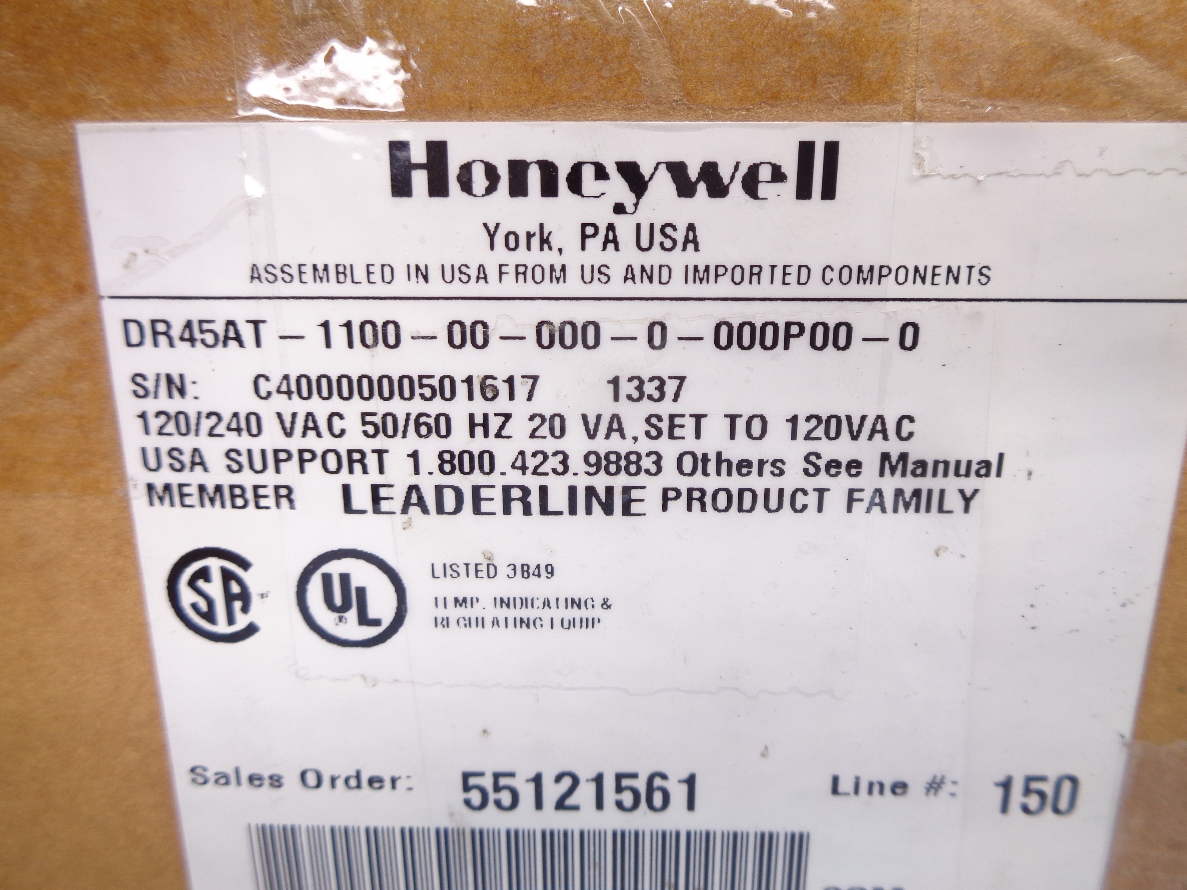 HONEYWELL DR45AT-1100-00-000-0-000P00-0 120/240VAC NSMP
