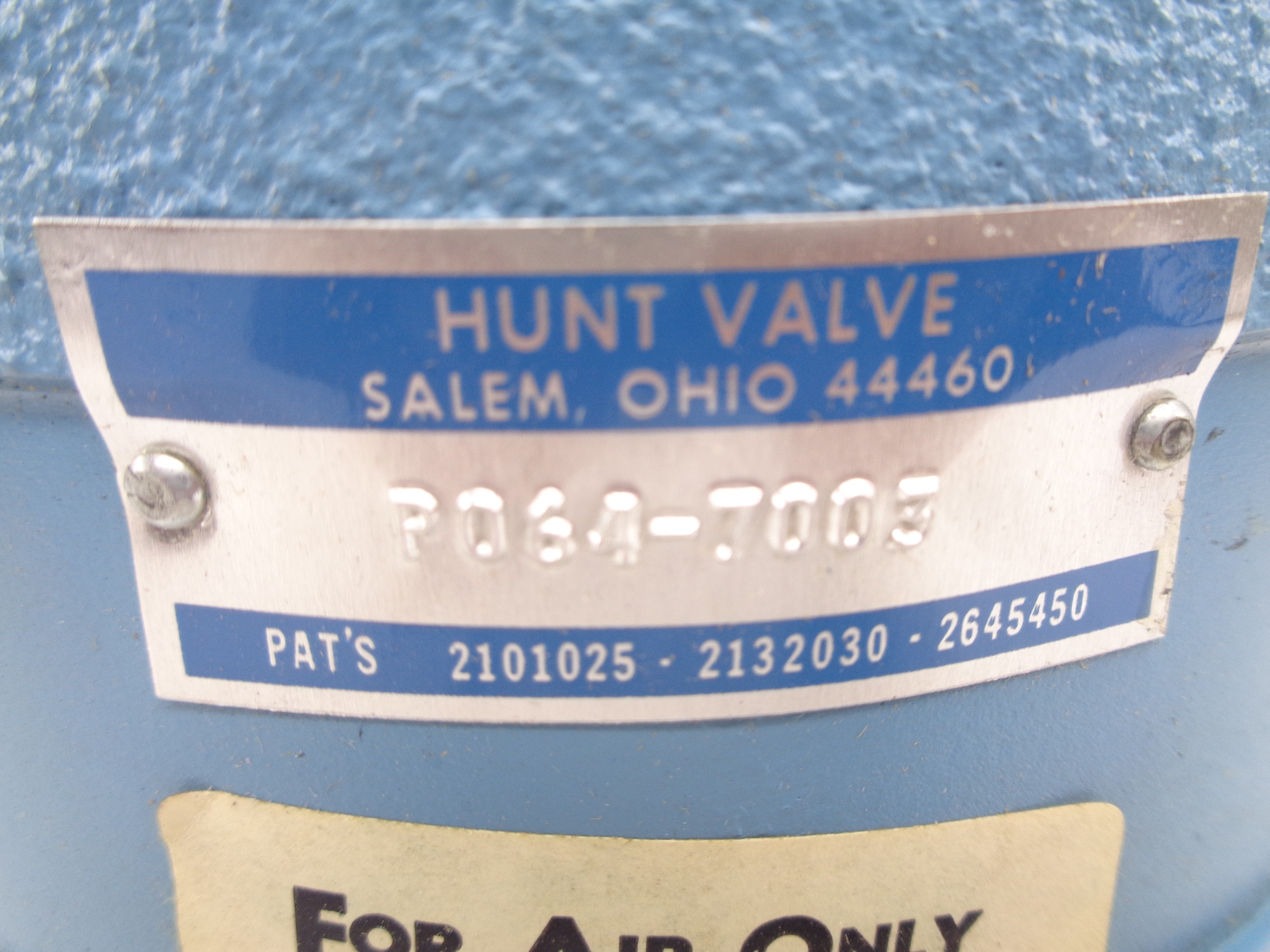 HUNT VALVE P064-7003 NSNP