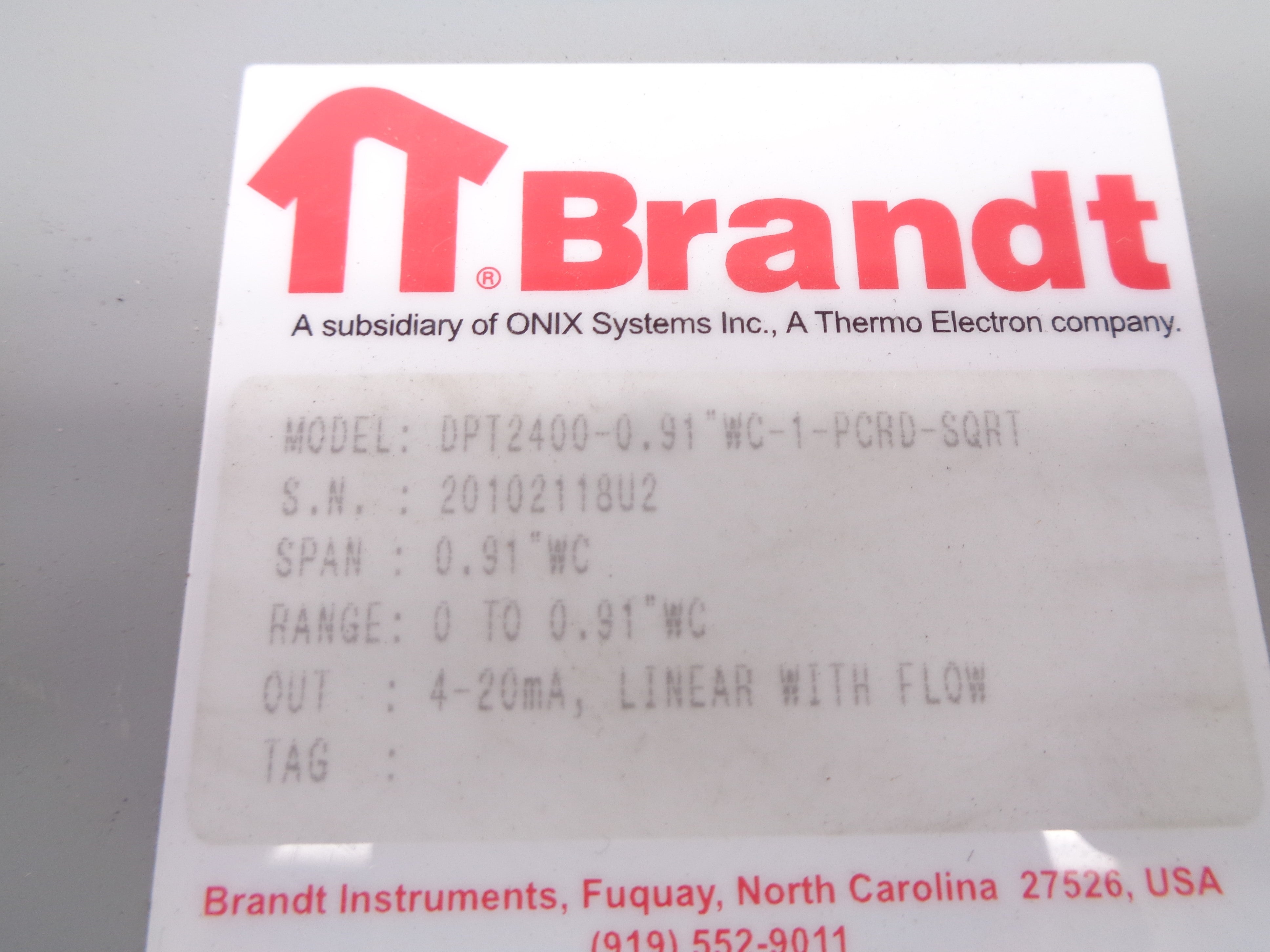 BRANDT DPT2400-0.91"WC-1PCRD-SQRT NSNP