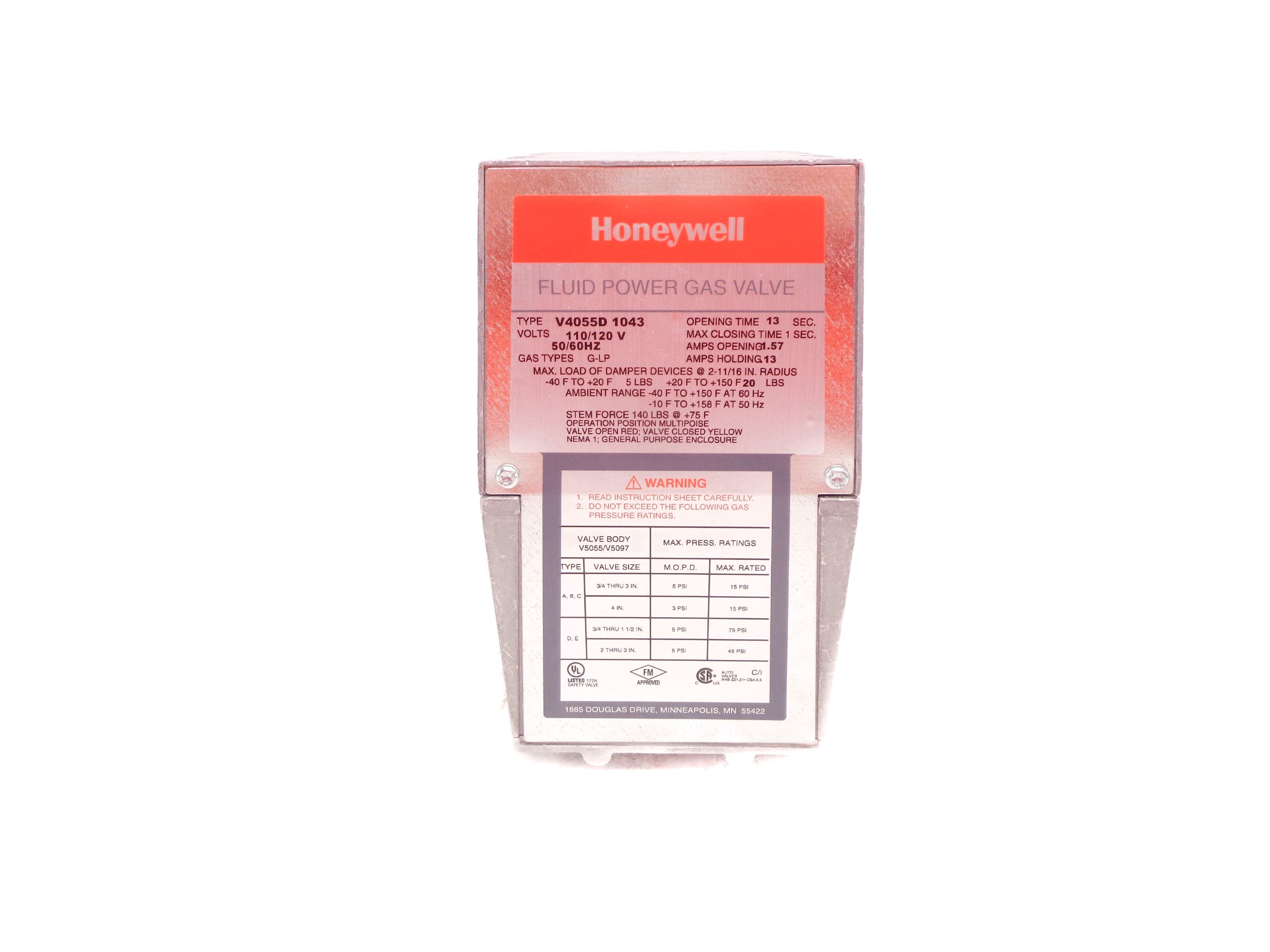 HONEYWELL V4055D1043 120V 75PSI NSNP